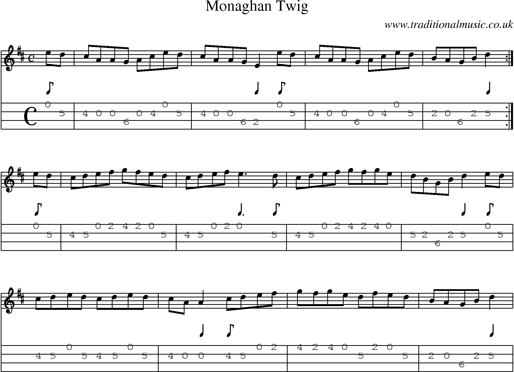Music Score and Mandolin Tabs for Monaghan Twig