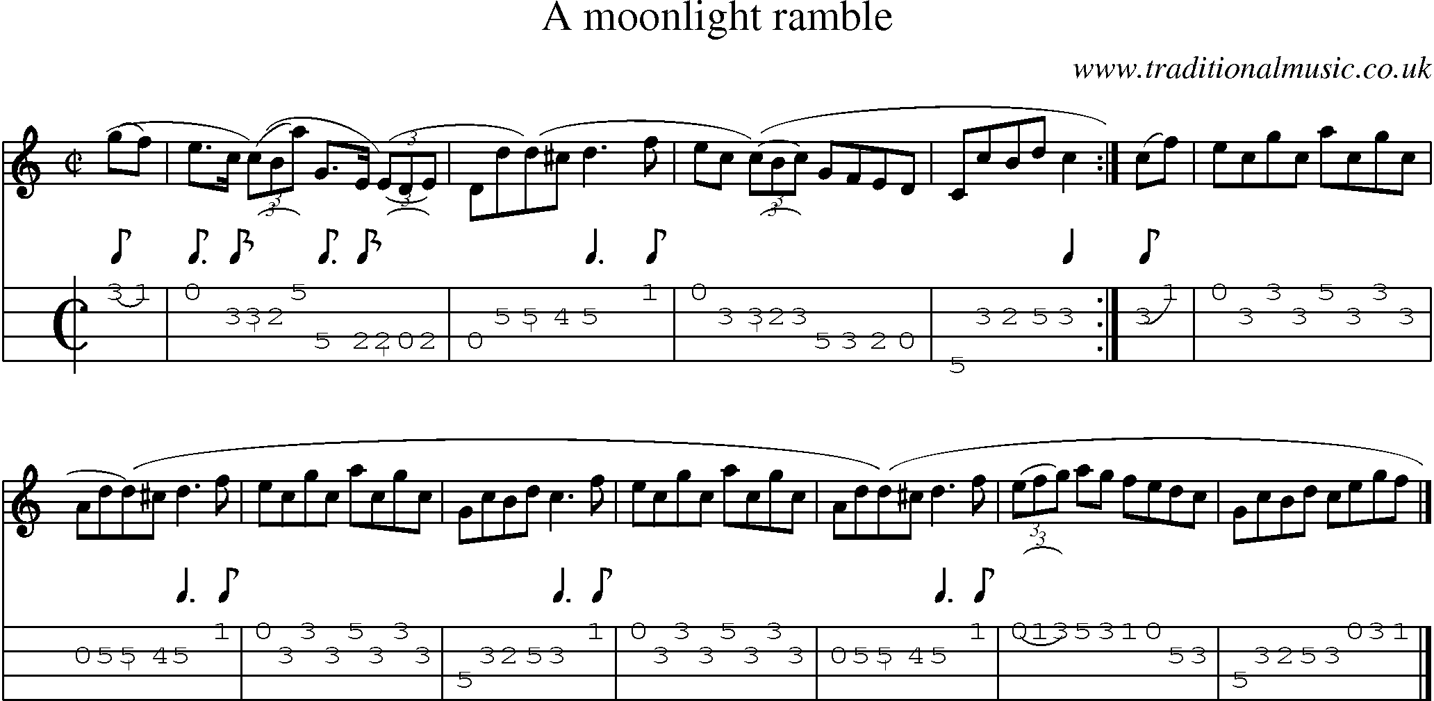 Music Score and Mandolin Tabs for Moonlight Ramble