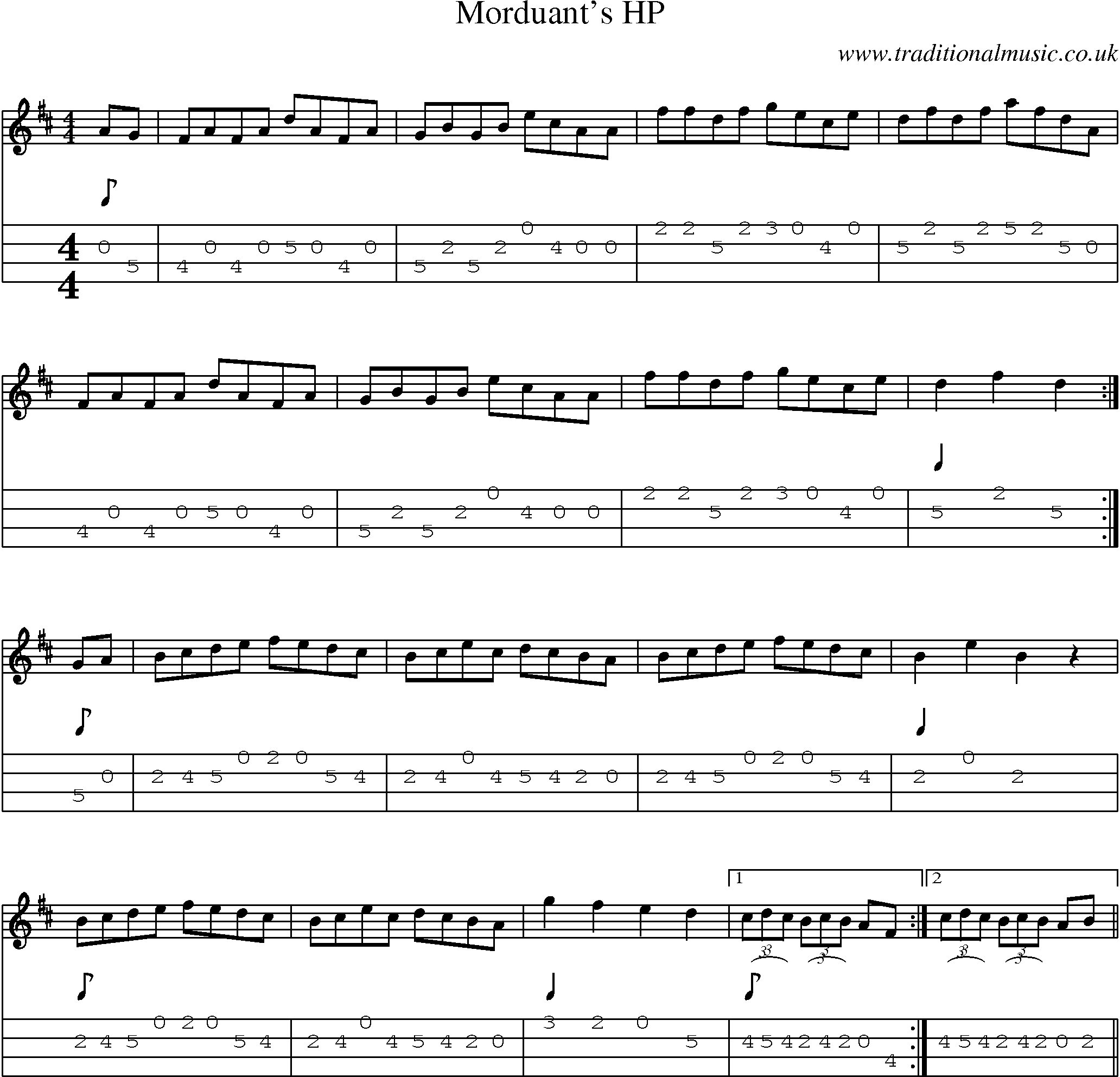 Music Score and Mandolin Tabs for Morduants