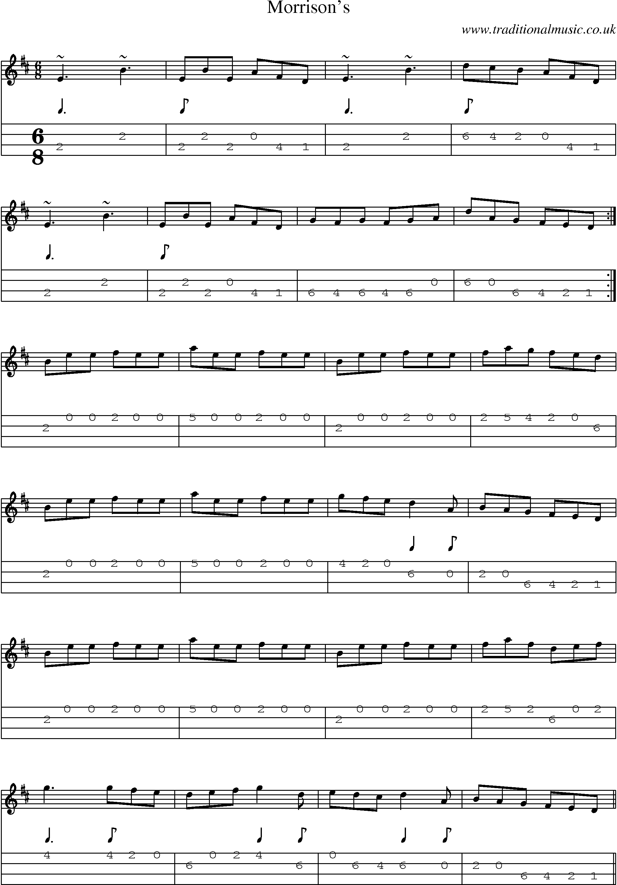 Music Score and Mandolin Tabs for Morrisons