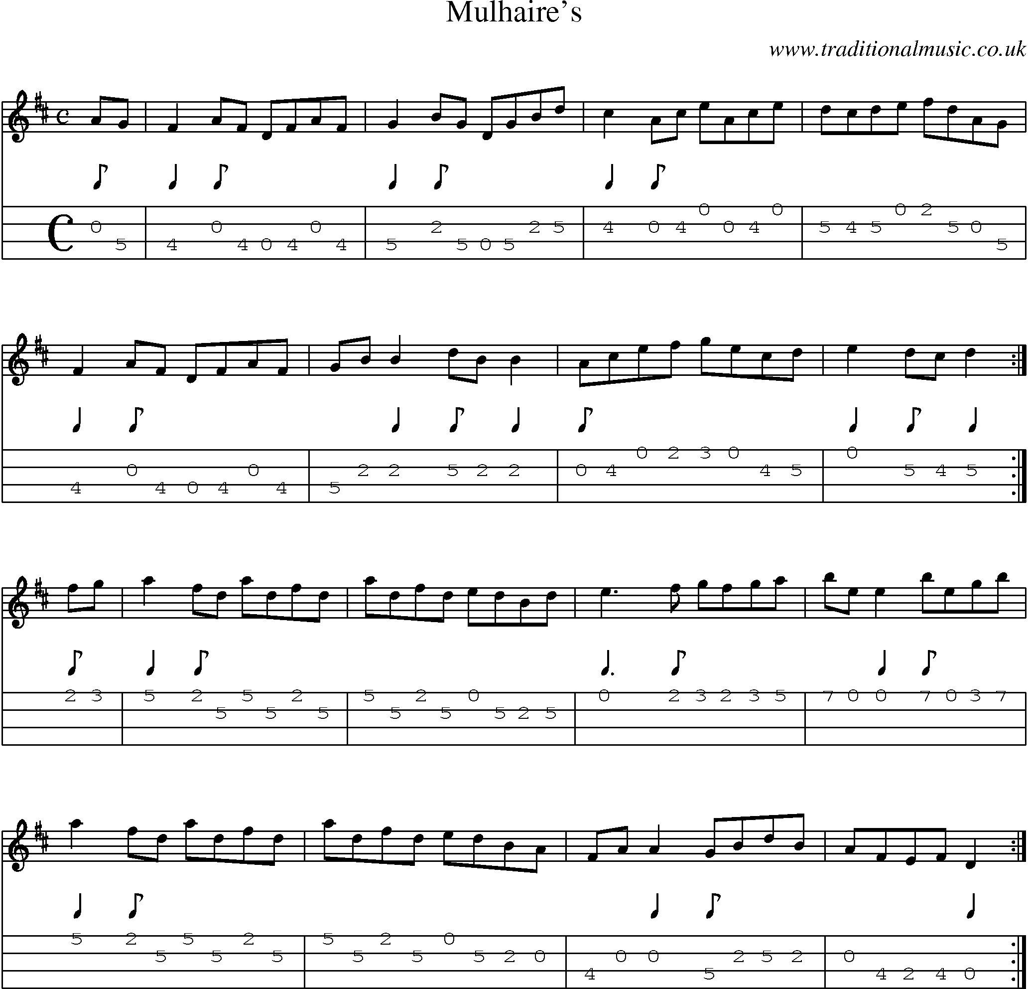 Music Score and Mandolin Tabs for Mulhaires