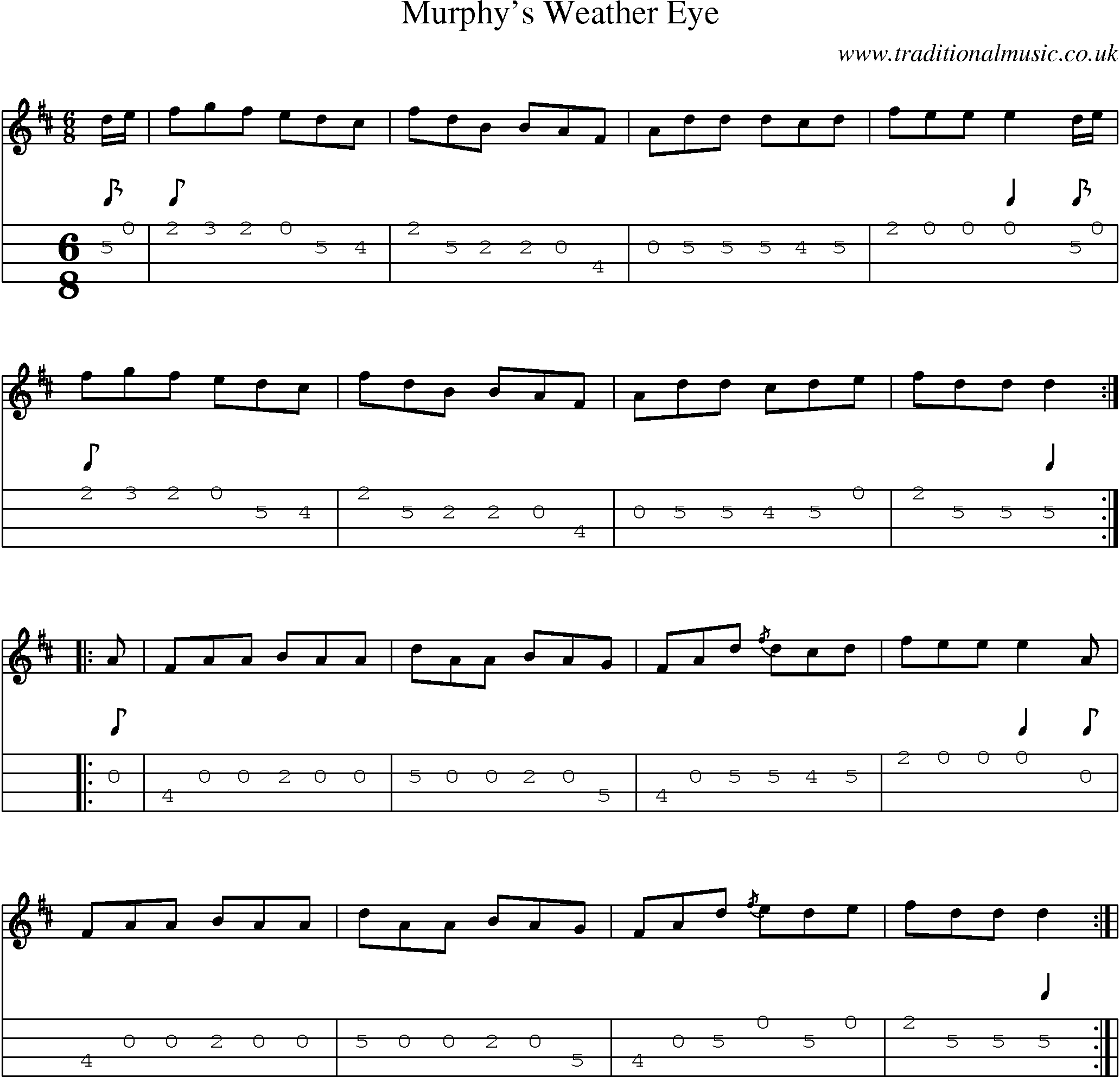 Music Score and Mandolin Tabs for Murphys Weather Eye