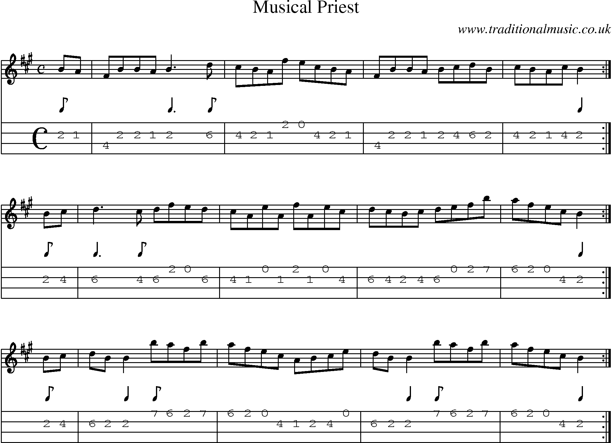 Music Score and Mandolin Tabs for Musical Priest