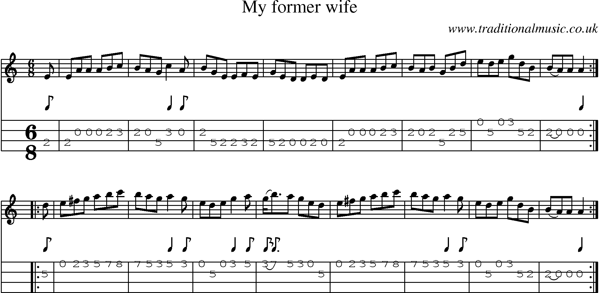 Music Score and Mandolin Tabs for My Former Wife