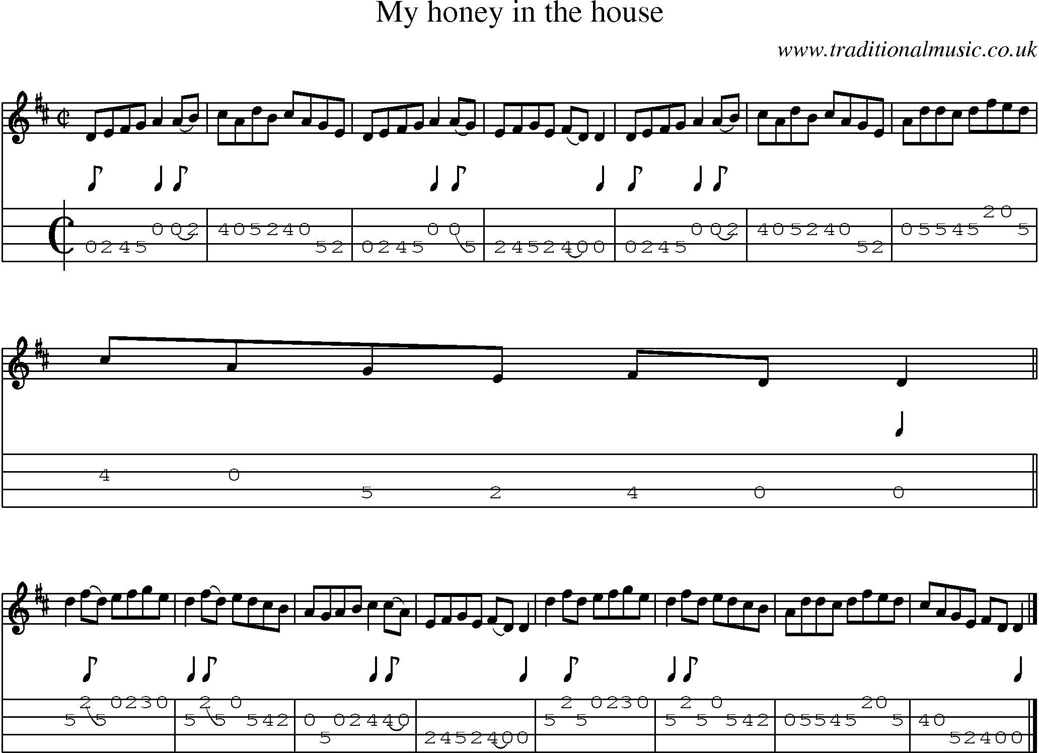 Music Score and Mandolin Tabs for My Honey In The House