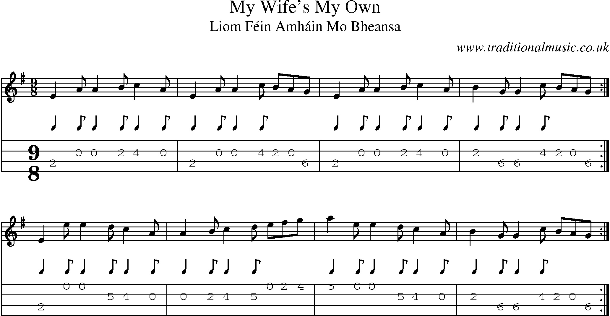 Music Score and Mandolin Tabs for My Wifes My Own