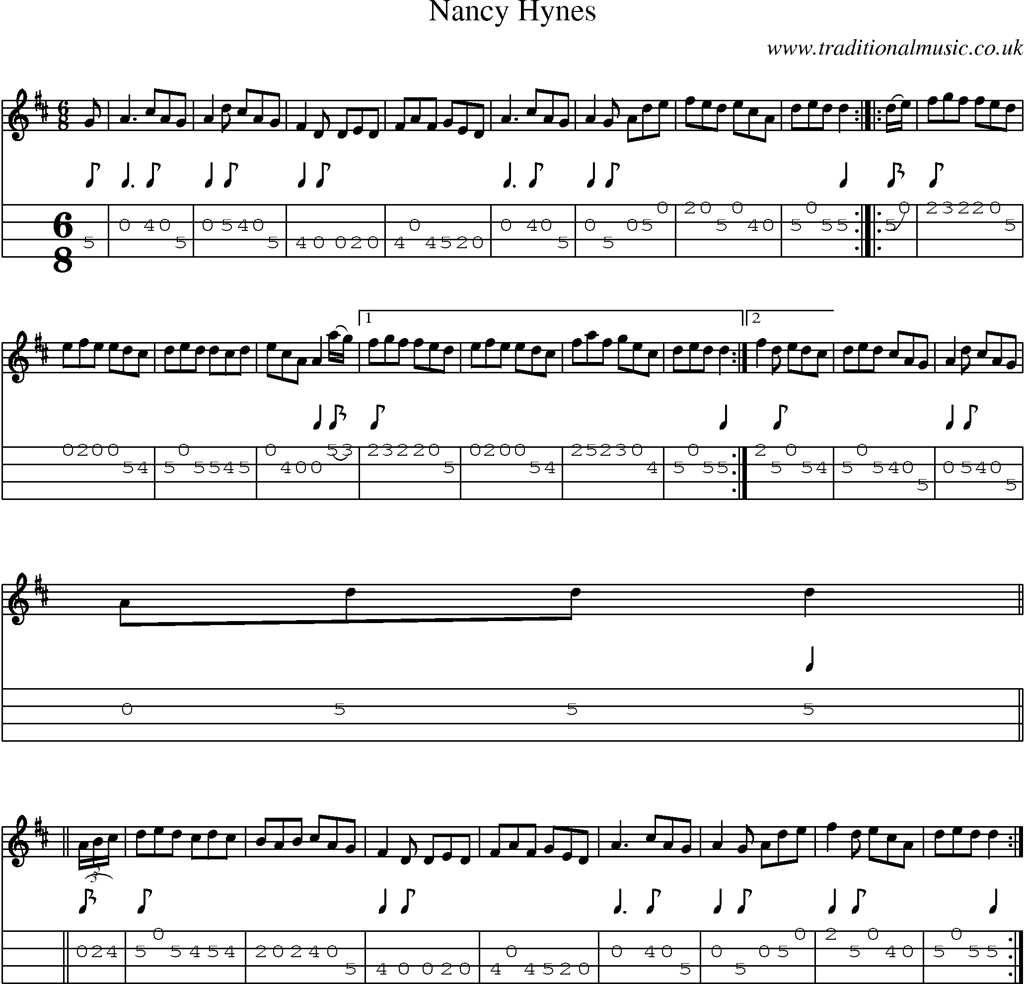 Music Score and Mandolin Tabs for Nancy Hynes