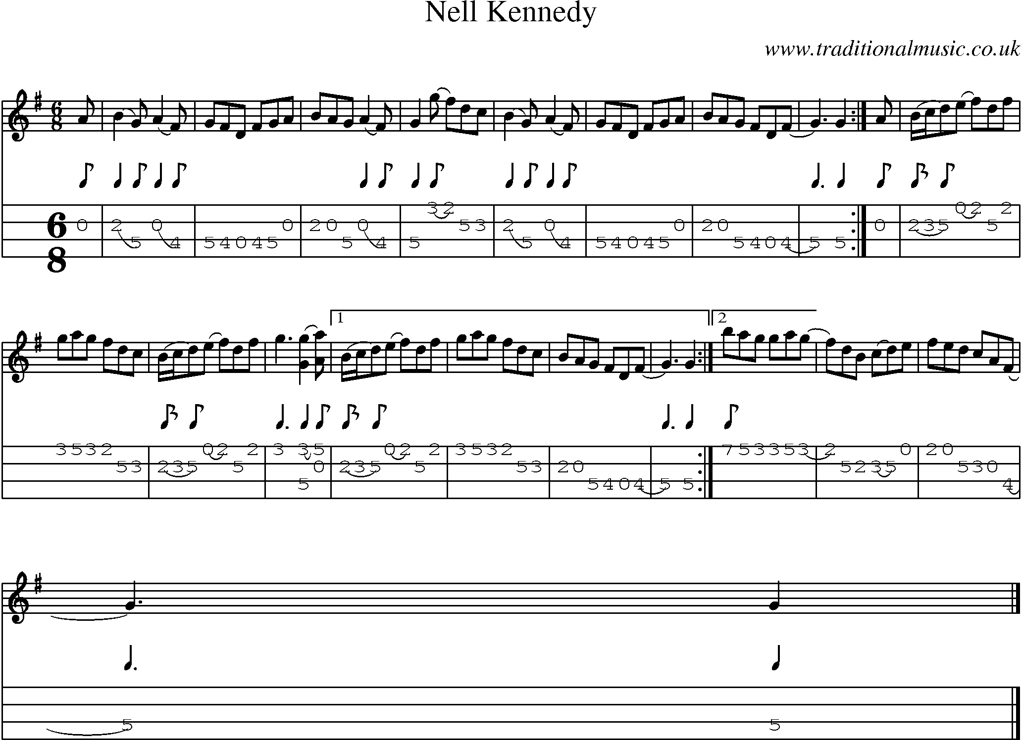 Music Score and Mandolin Tabs for Nell Kennedy