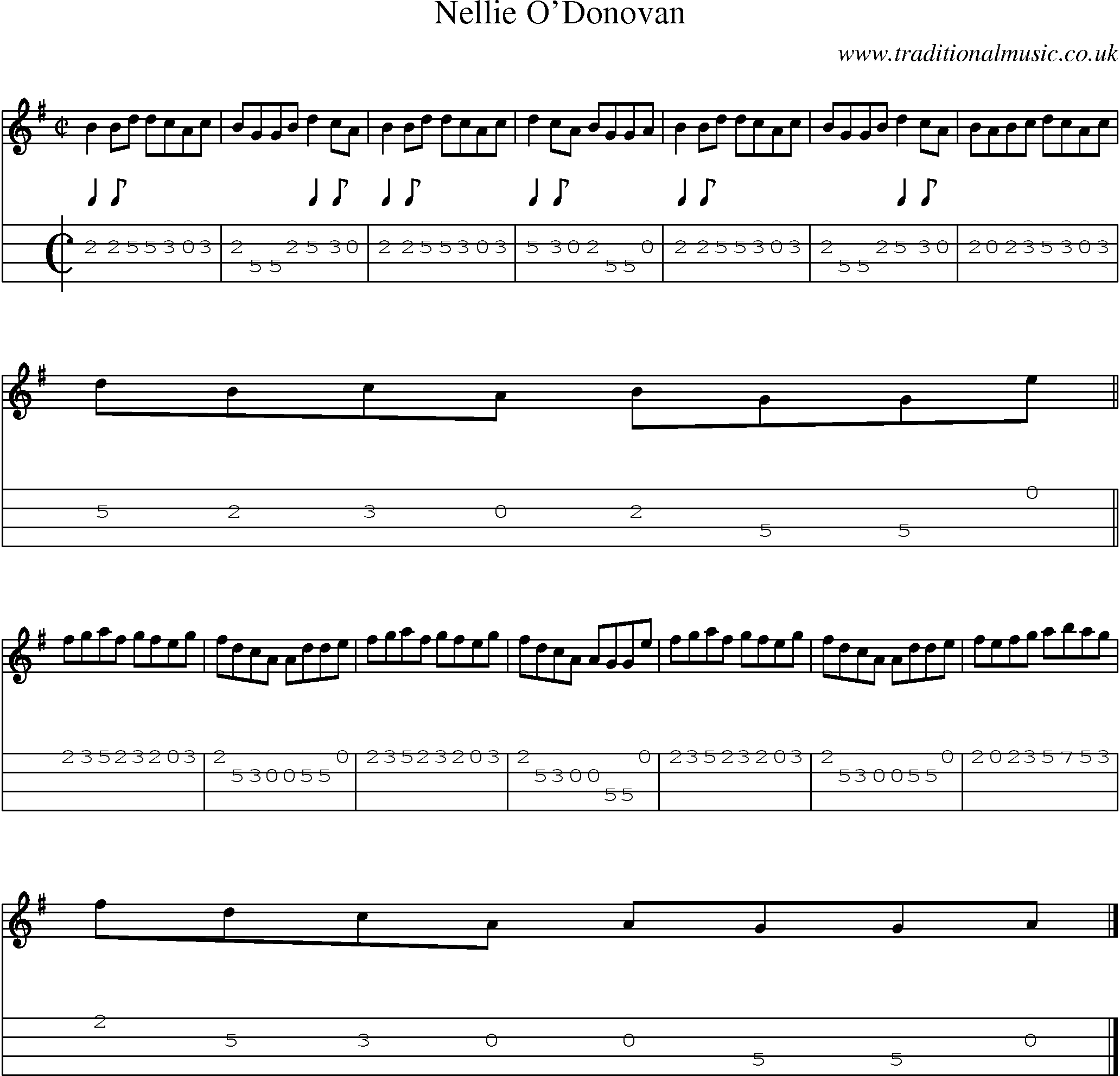 Music Score and Mandolin Tabs for Nellie O Donovan