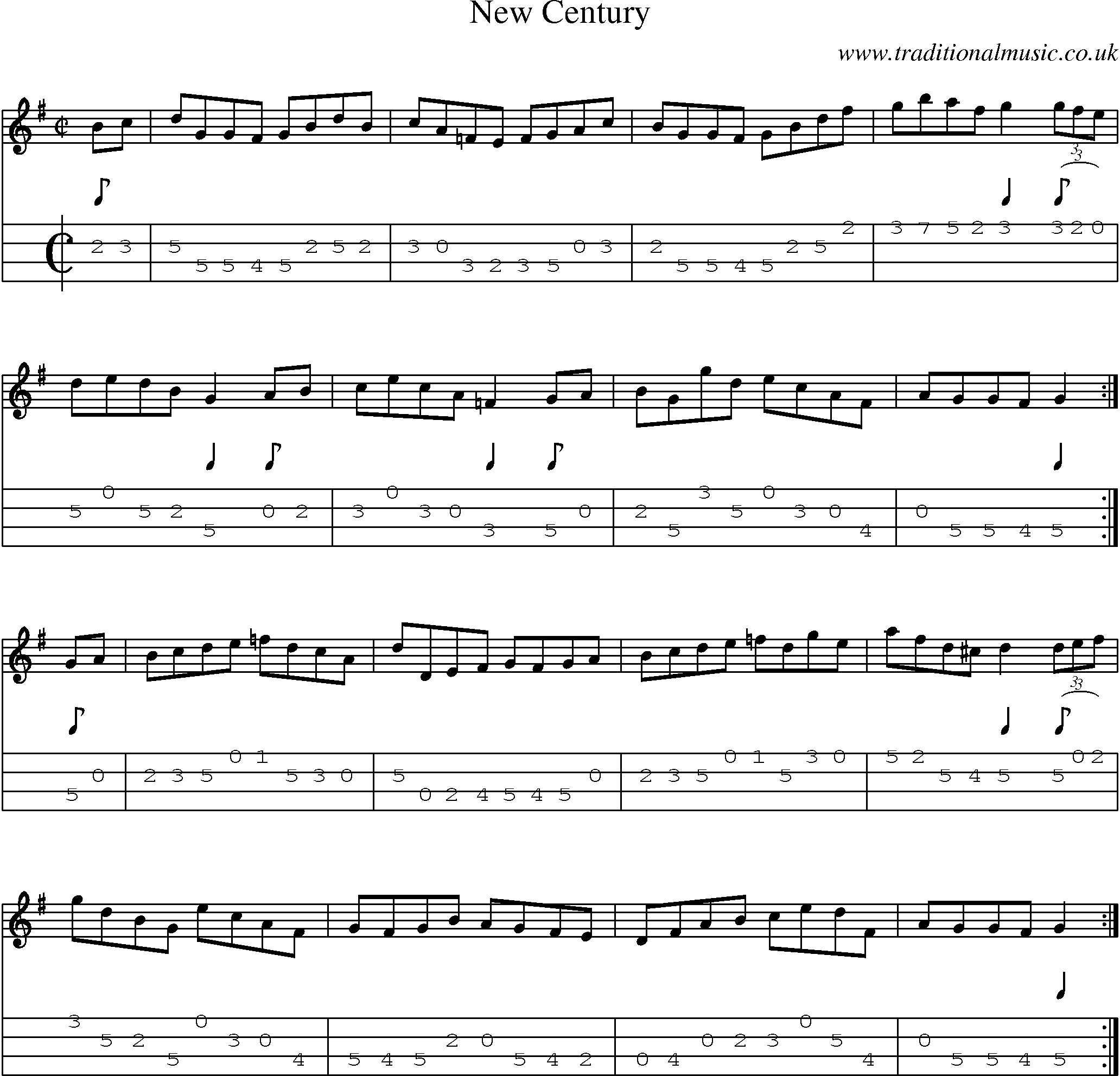 Music Score and Mandolin Tabs for New Century