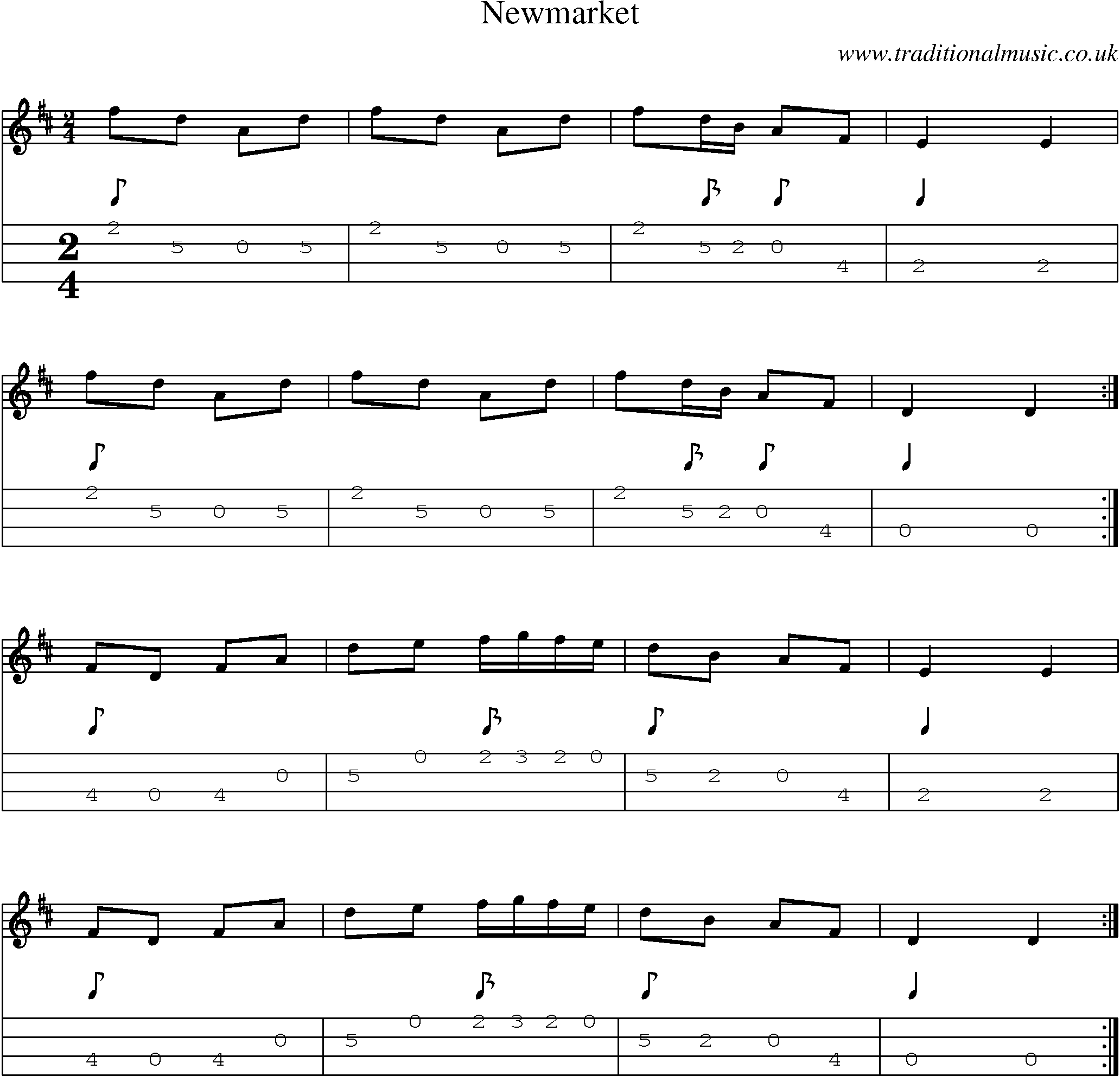 Music Score and Mandolin Tabs for Newmarket