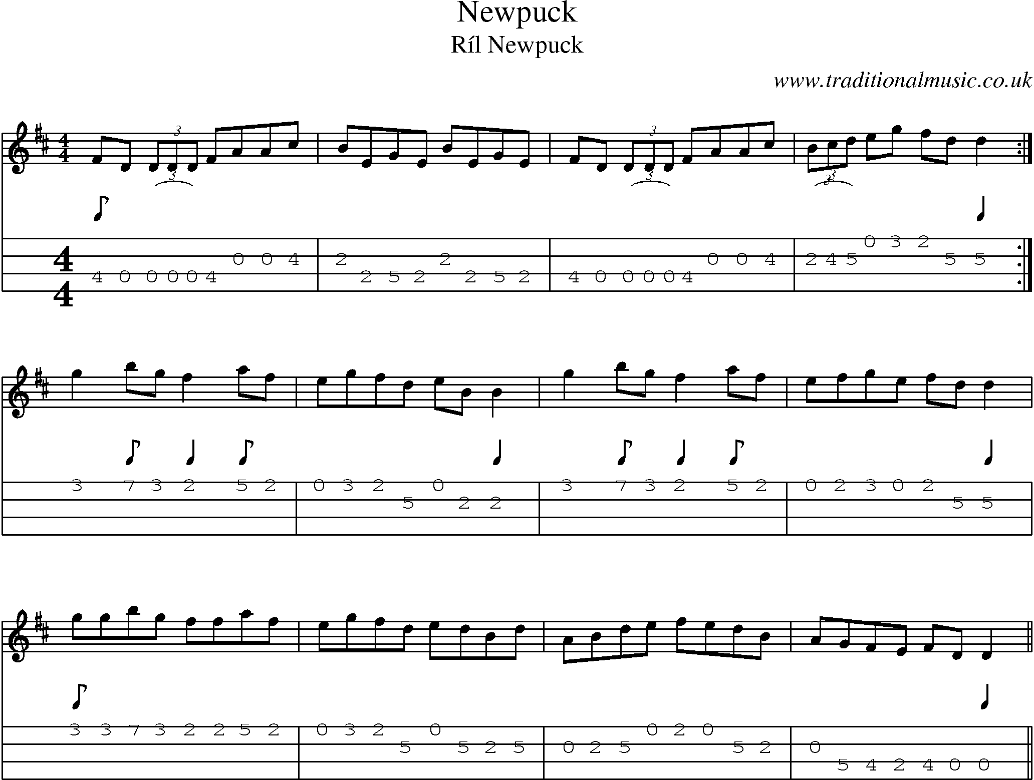 Music Score and Mandolin Tabs for Newpuck