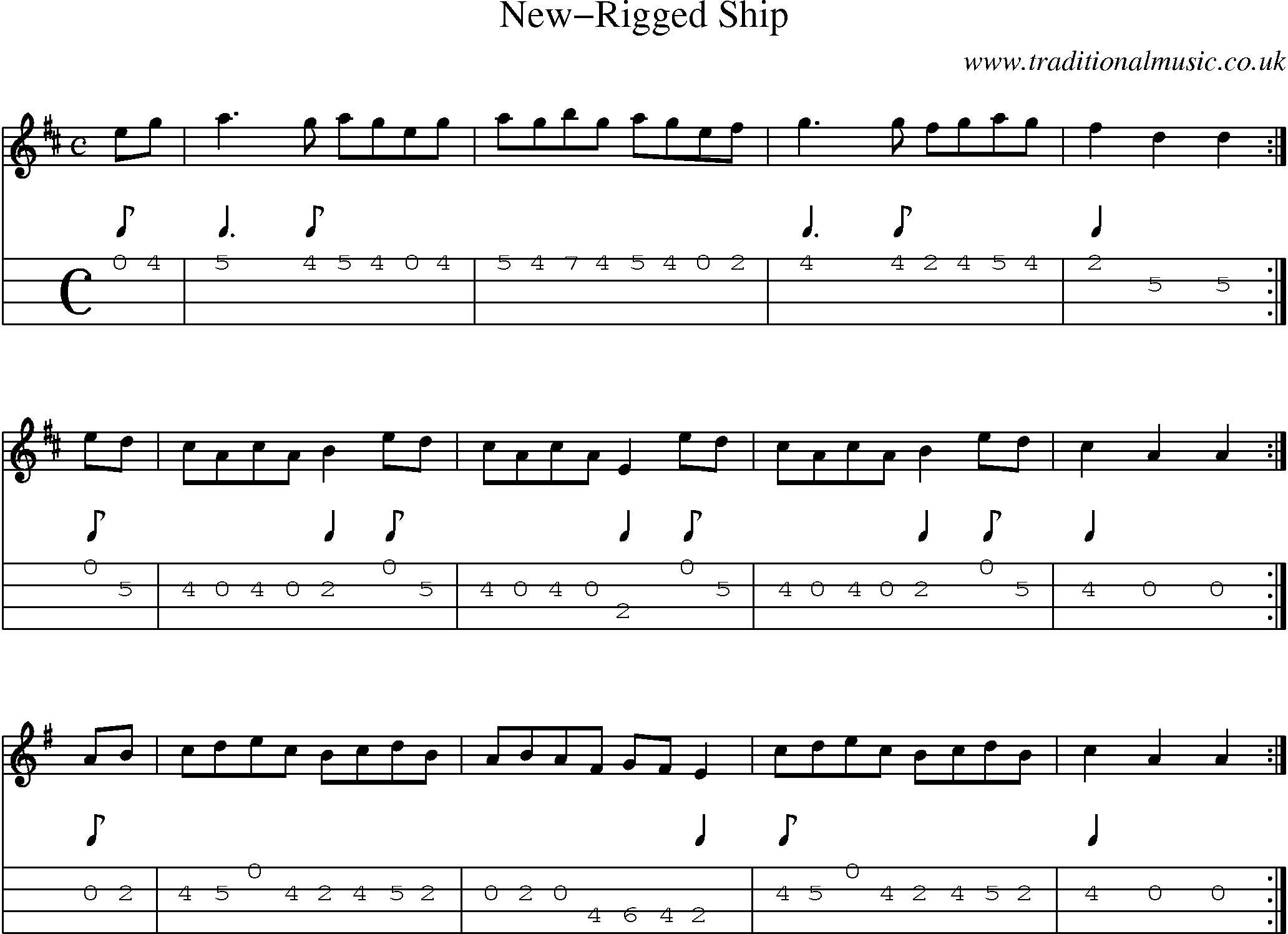 Music Score and Mandolin Tabs for Newrigged Ship