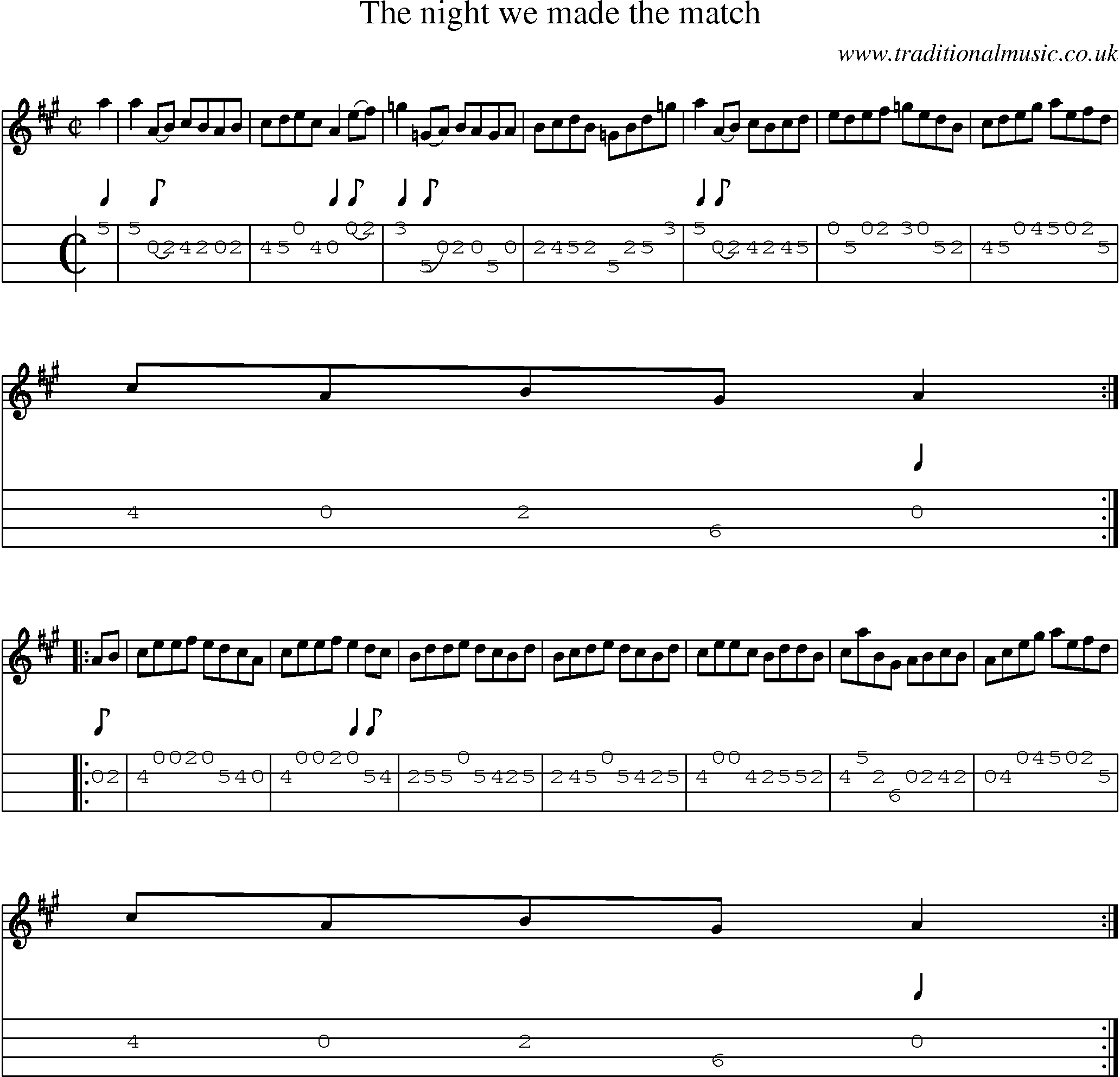 Music Score and Mandolin Tabs for Night We Made The Match