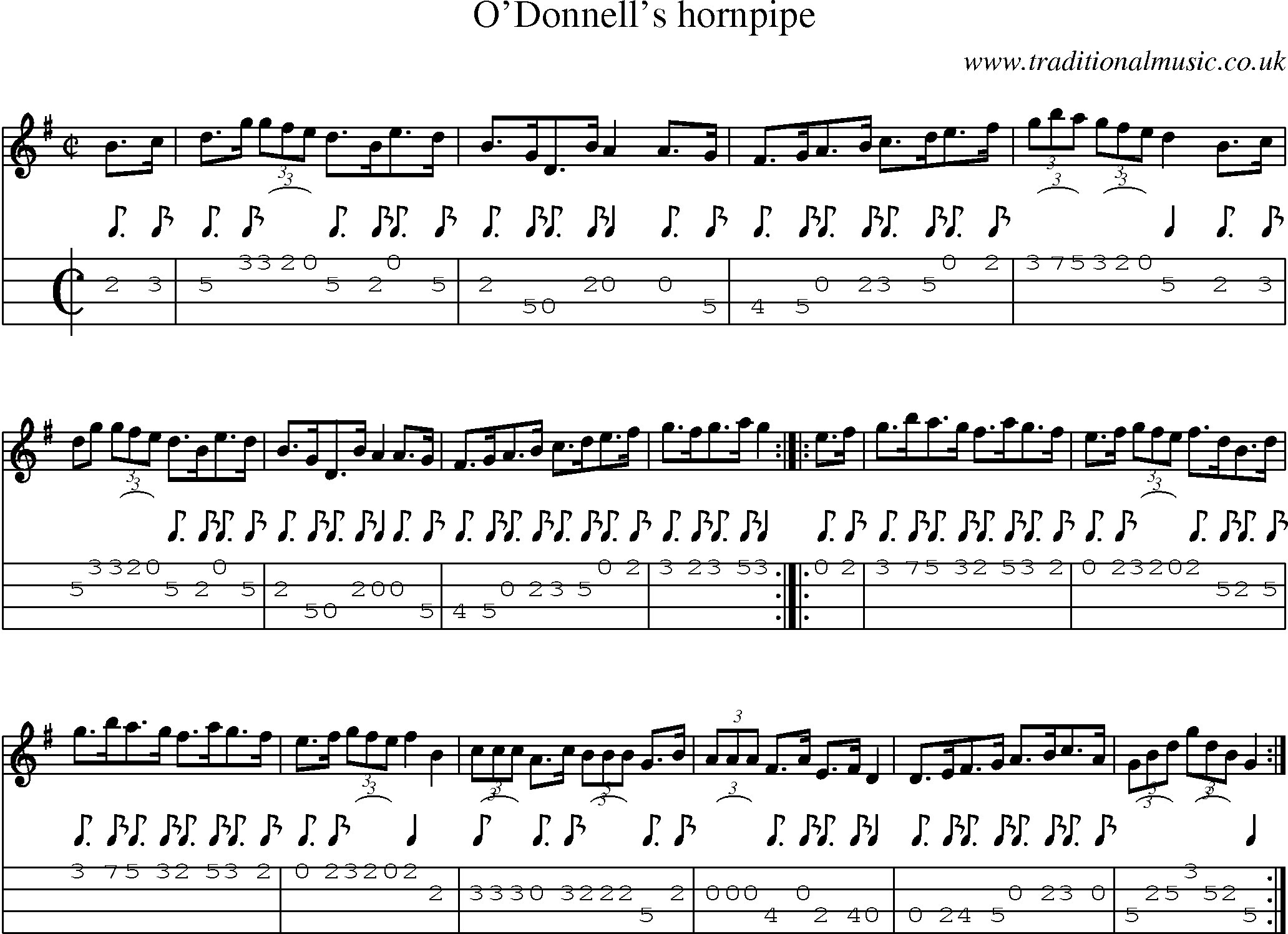 Music Score and Mandolin Tabs for O Donnells Hornpipe