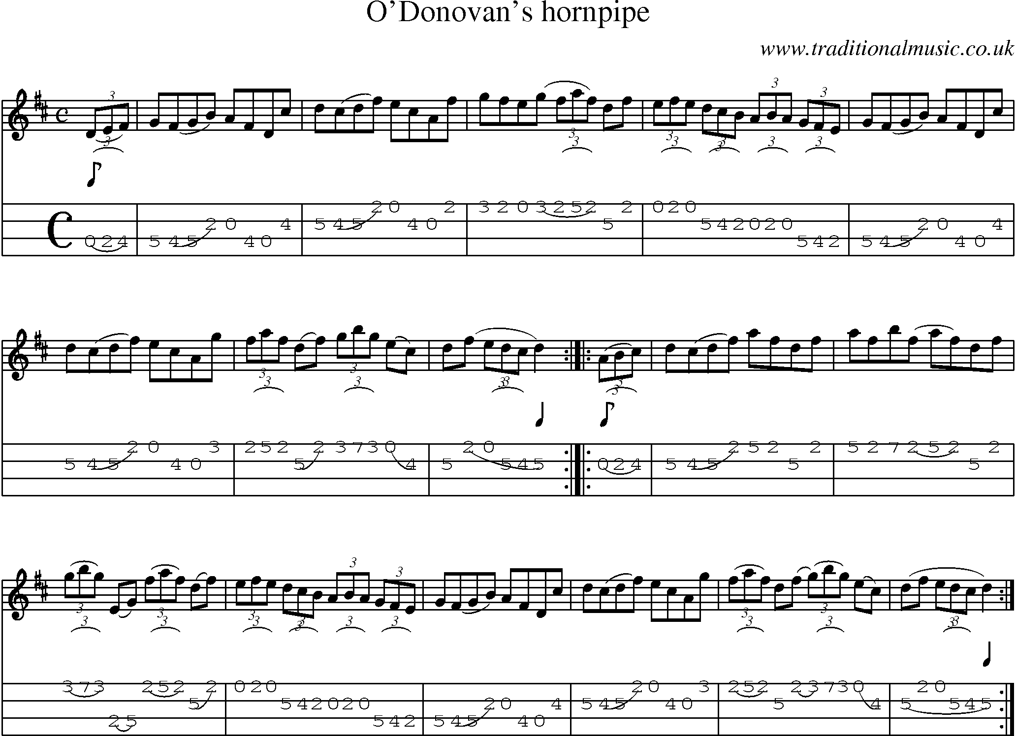 Music Score and Mandolin Tabs for O Donovans Hornpipe