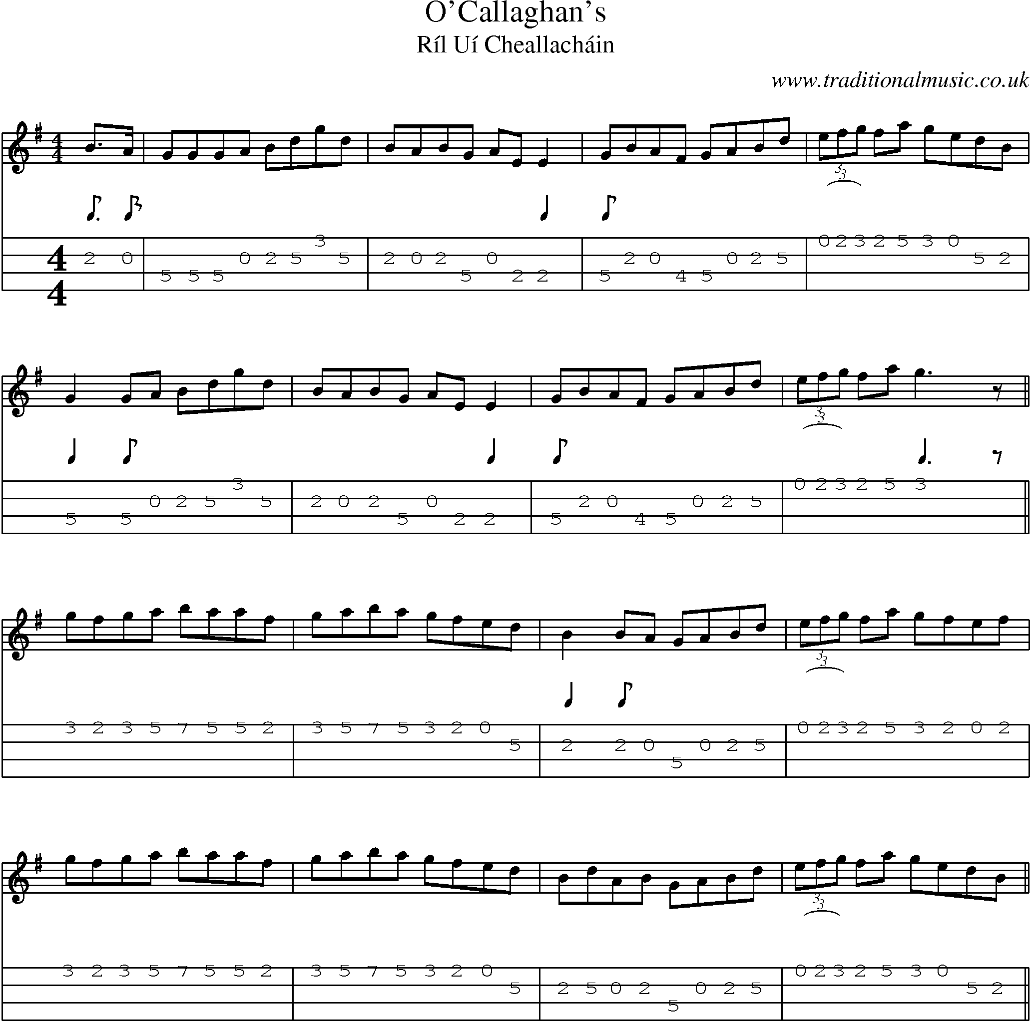 Music Score and Mandolin Tabs for Ocallaghans
