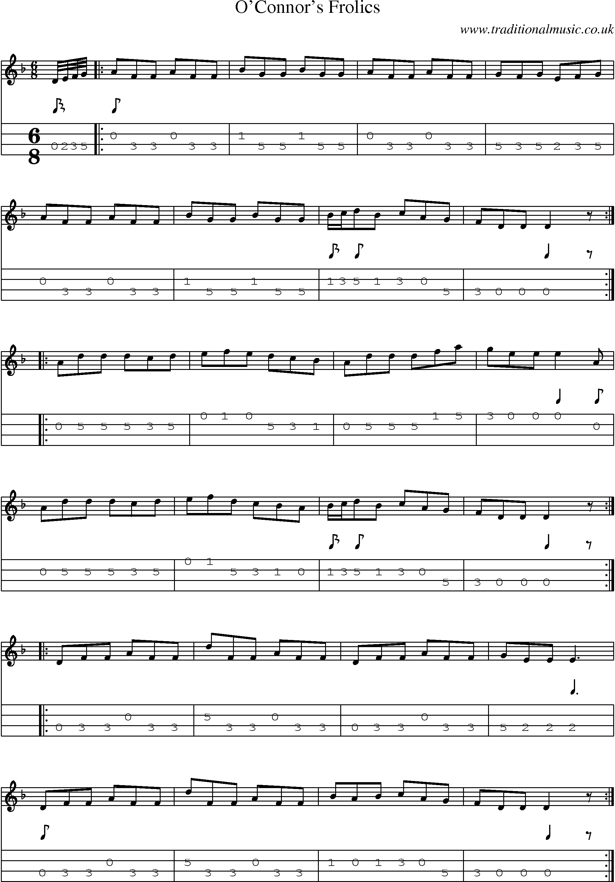 Music Score and Mandolin Tabs for Oconnors Frolics