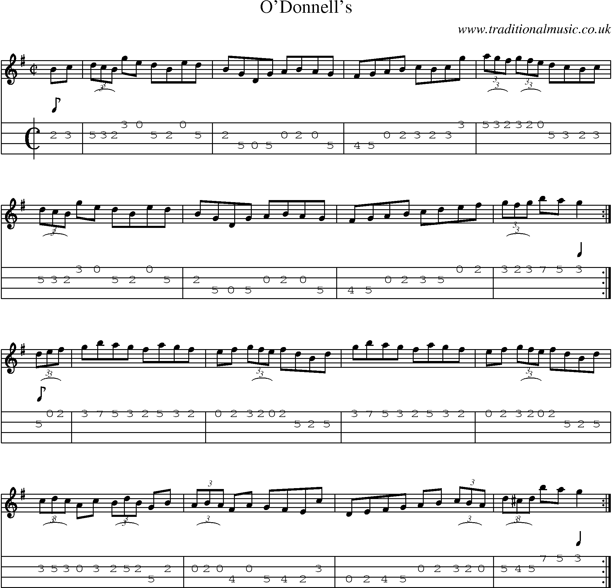 Music Score and Mandolin Tabs for Odonnells