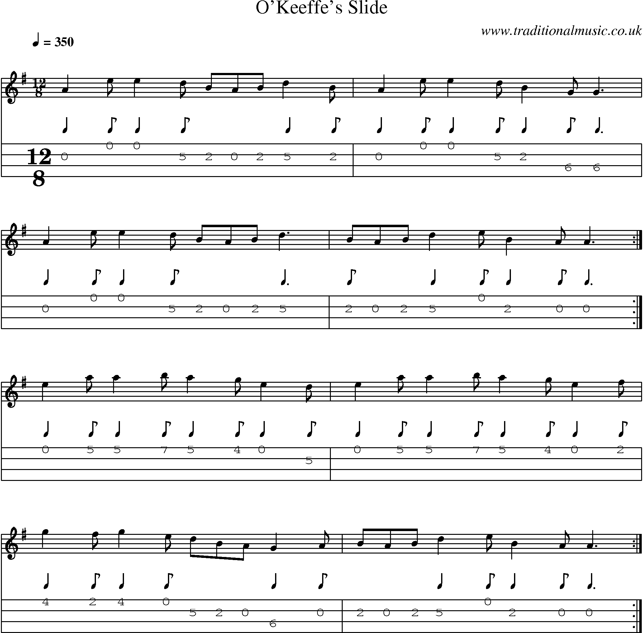 Music Score and Mandolin Tabs for Okeeffes Slide