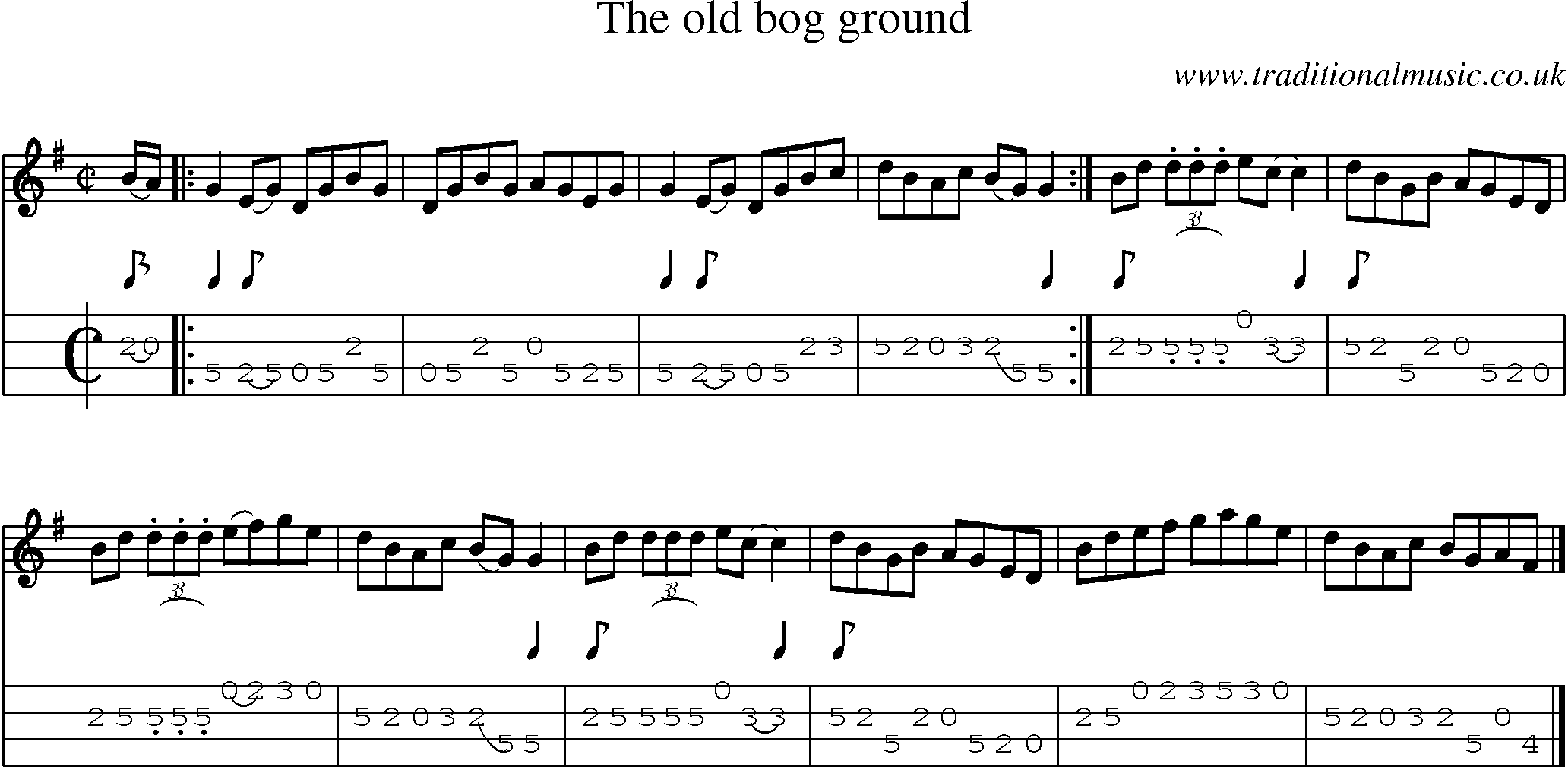 Music Score and Mandolin Tabs for Old Bog Ground