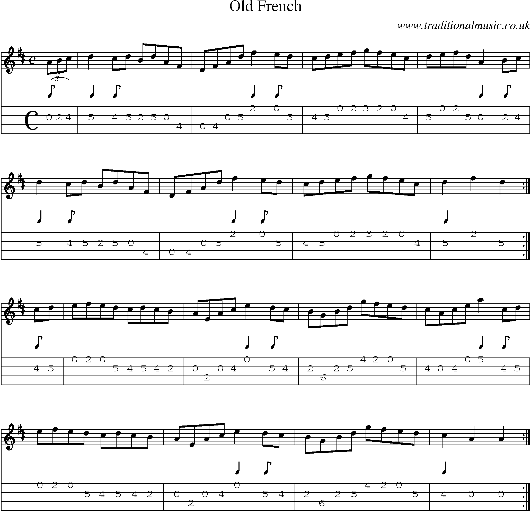Music Score and Mandolin Tabs for Old French