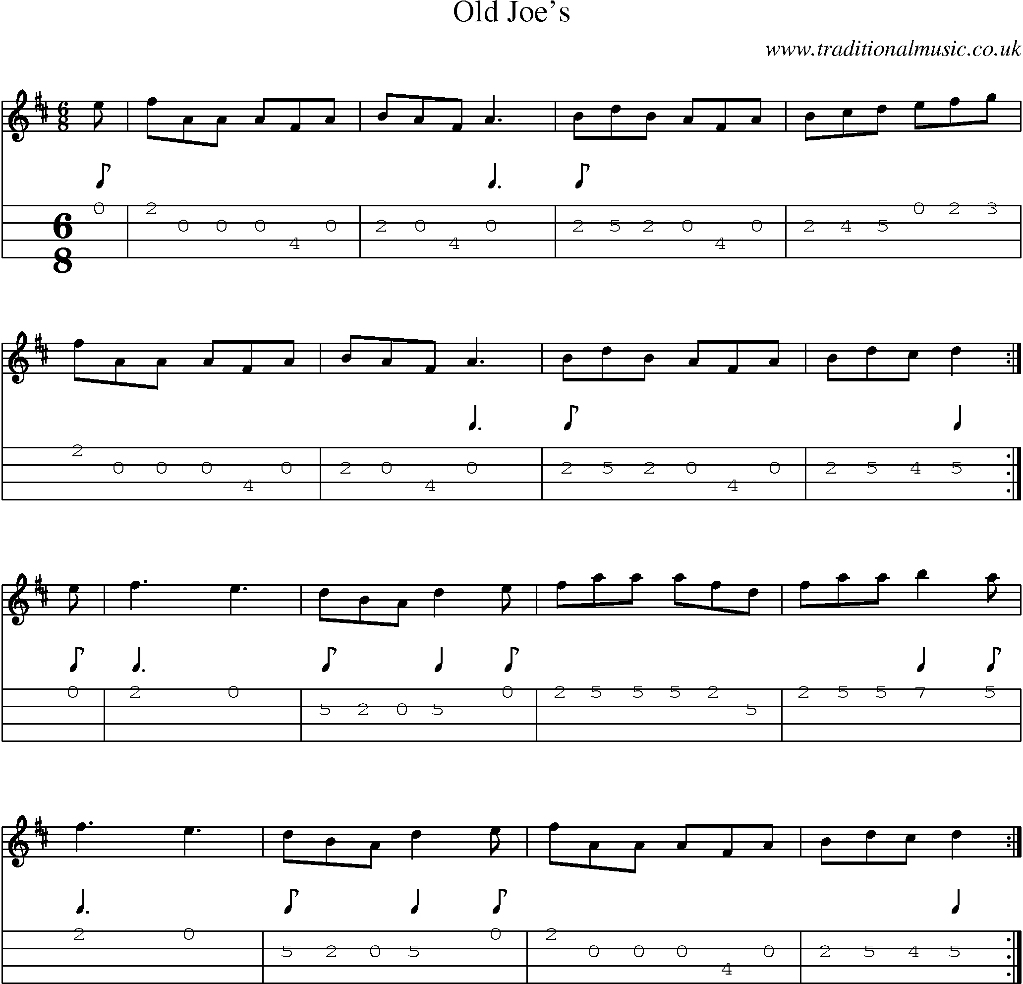 Music Score and Mandolin Tabs for Old Joes