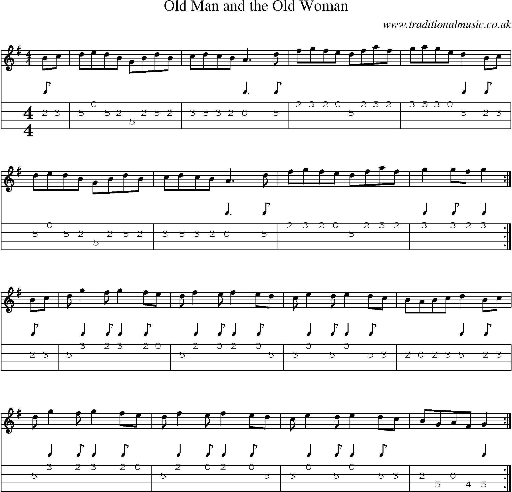 Music Score and Mandolin Tabs for Old Man And Old Woman