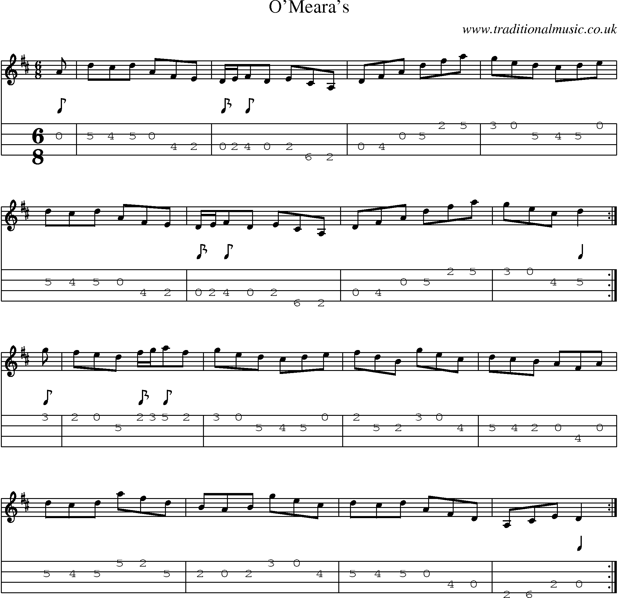 Music Score and Mandolin Tabs for Omearas