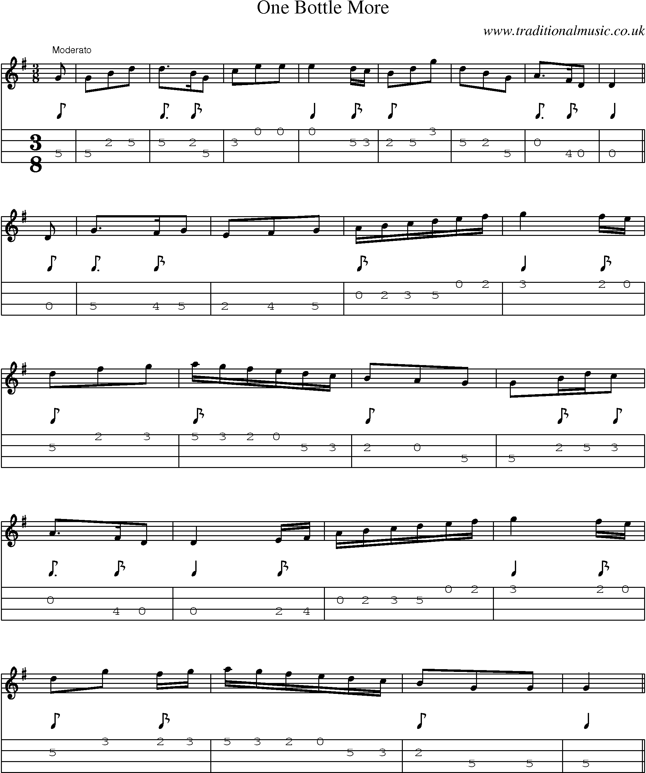 Music Score and Mandolin Tabs for One Bottle More