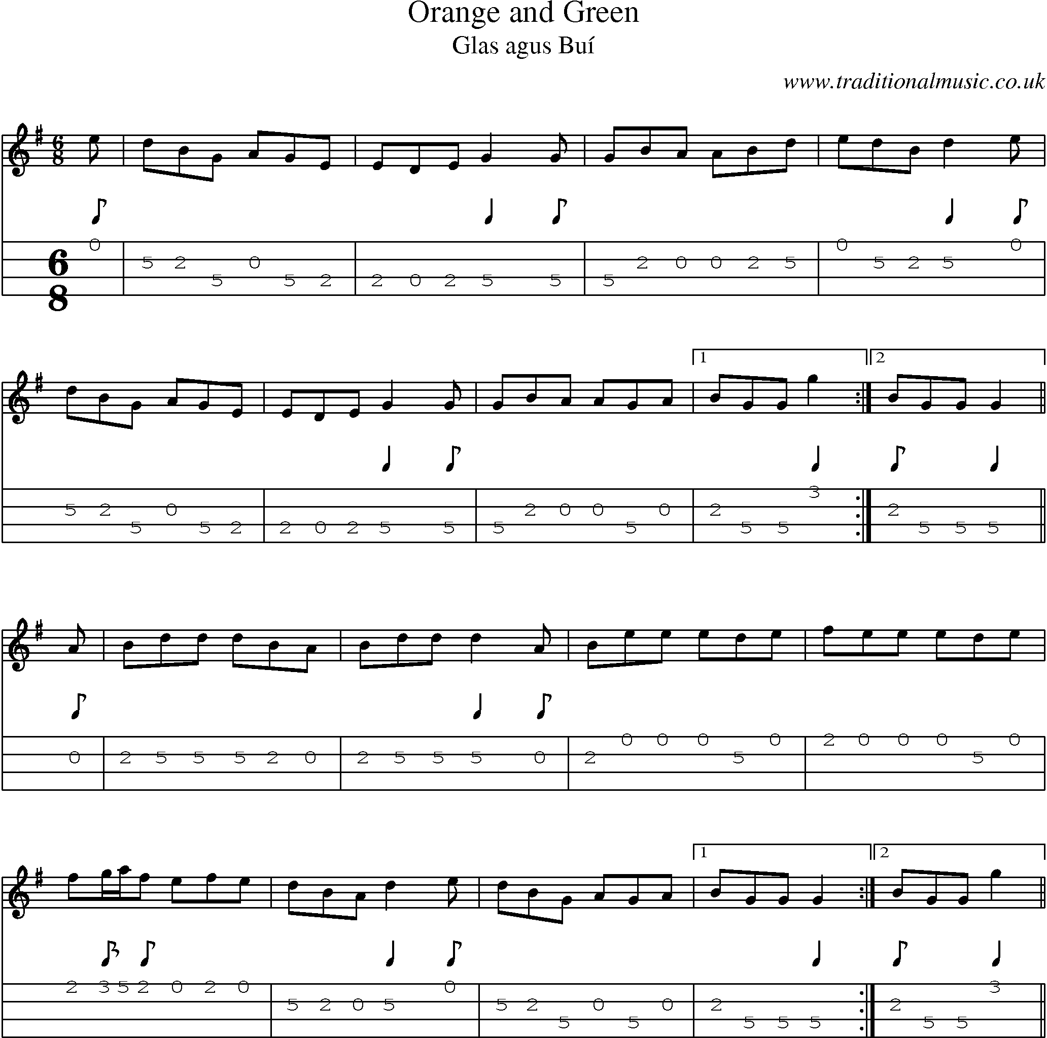 Music Score and Mandolin Tabs for Orange And Green