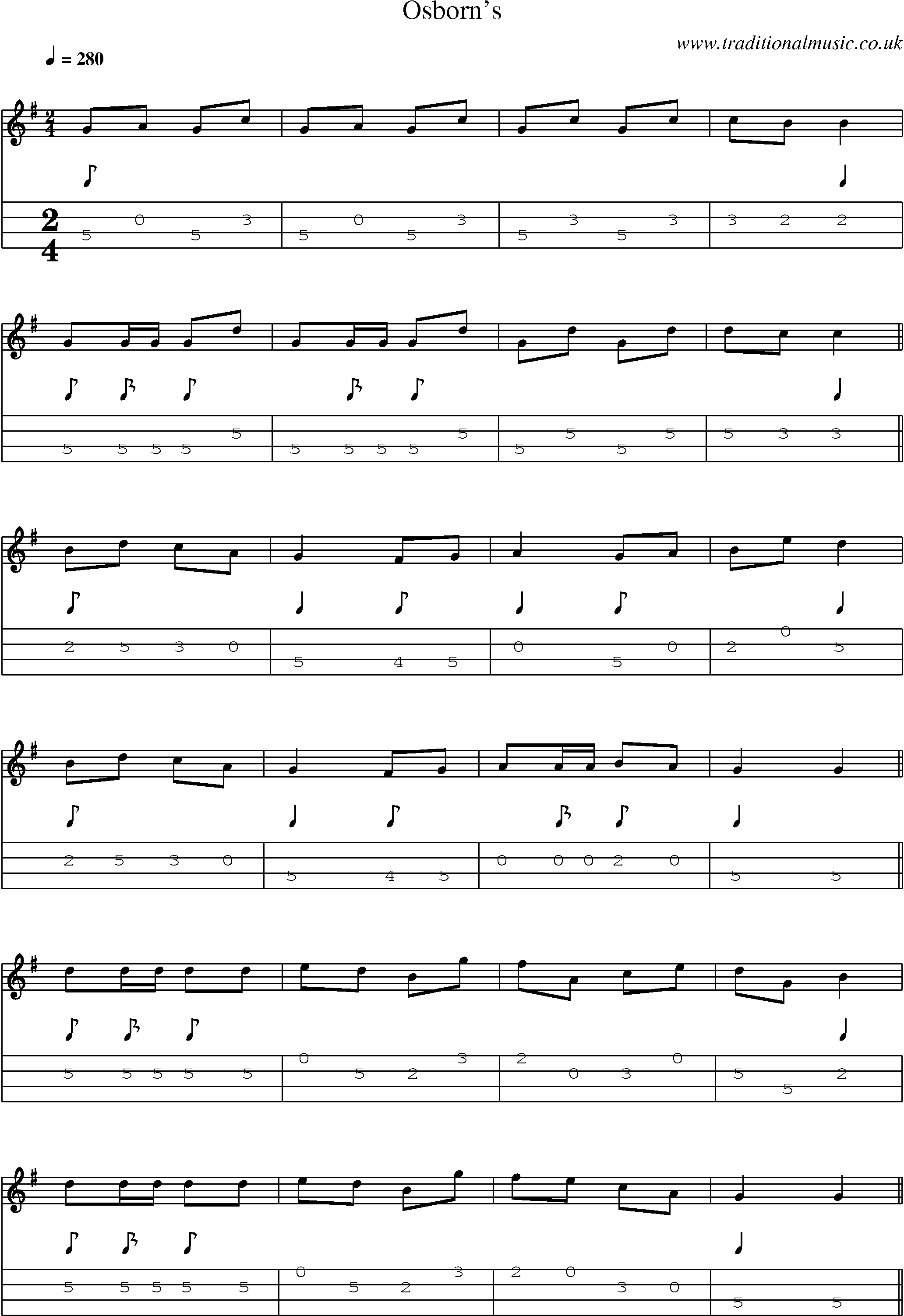 Music Score and Mandolin Tabs for Osborns