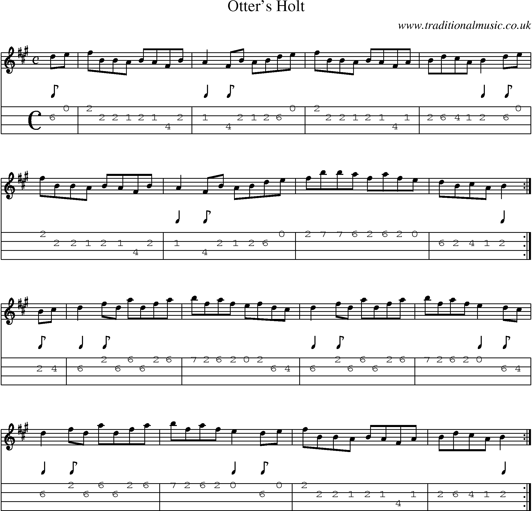 Music Score and Mandolin Tabs for Otters Holt