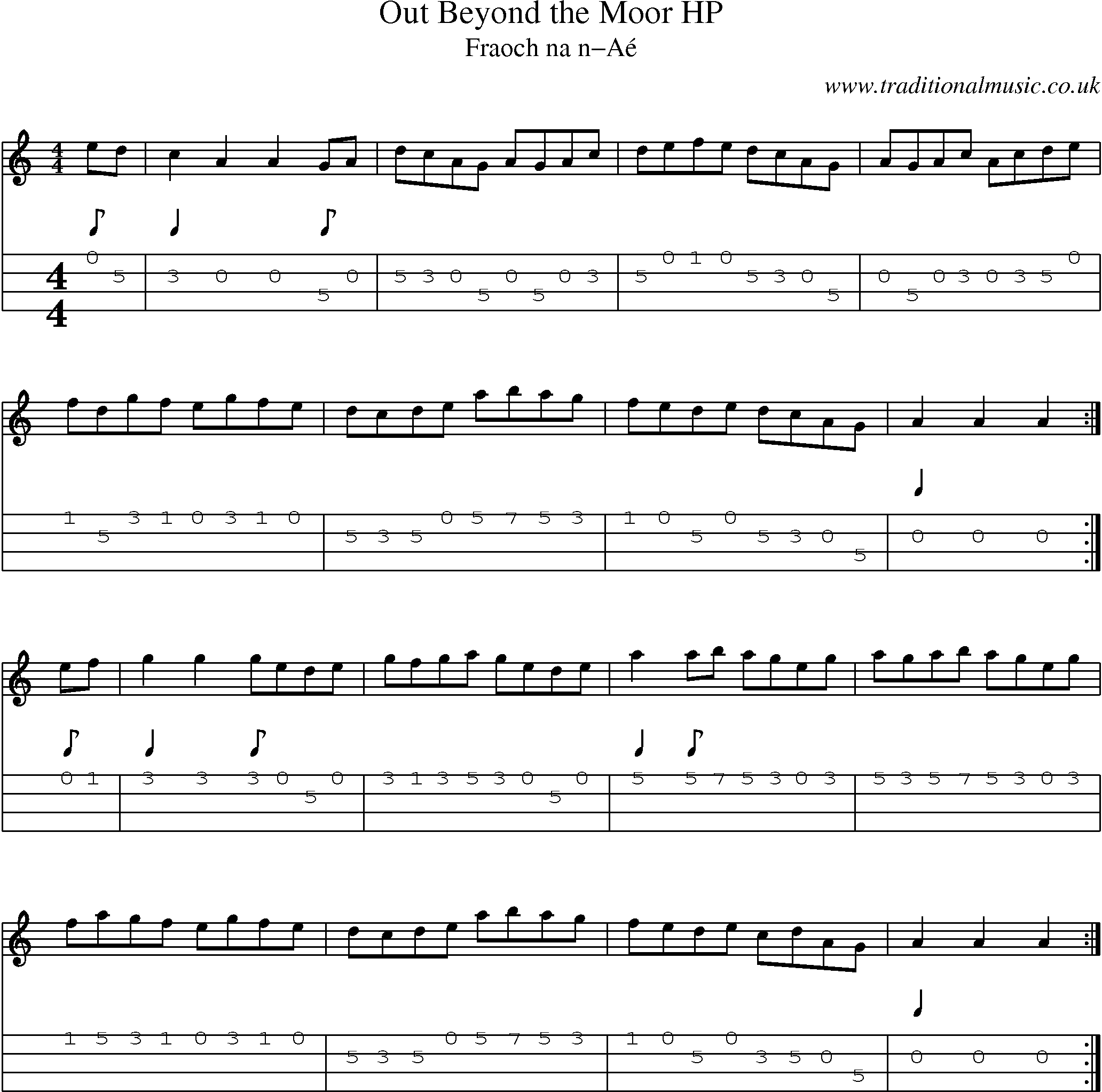 Music Score and Mandolin Tabs for Out Beyond Moor