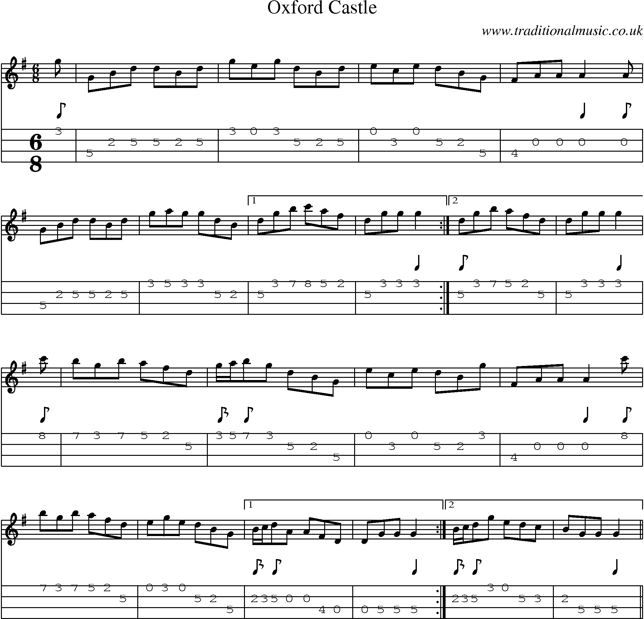 Music Score and Mandolin Tabs for Oxford Castle