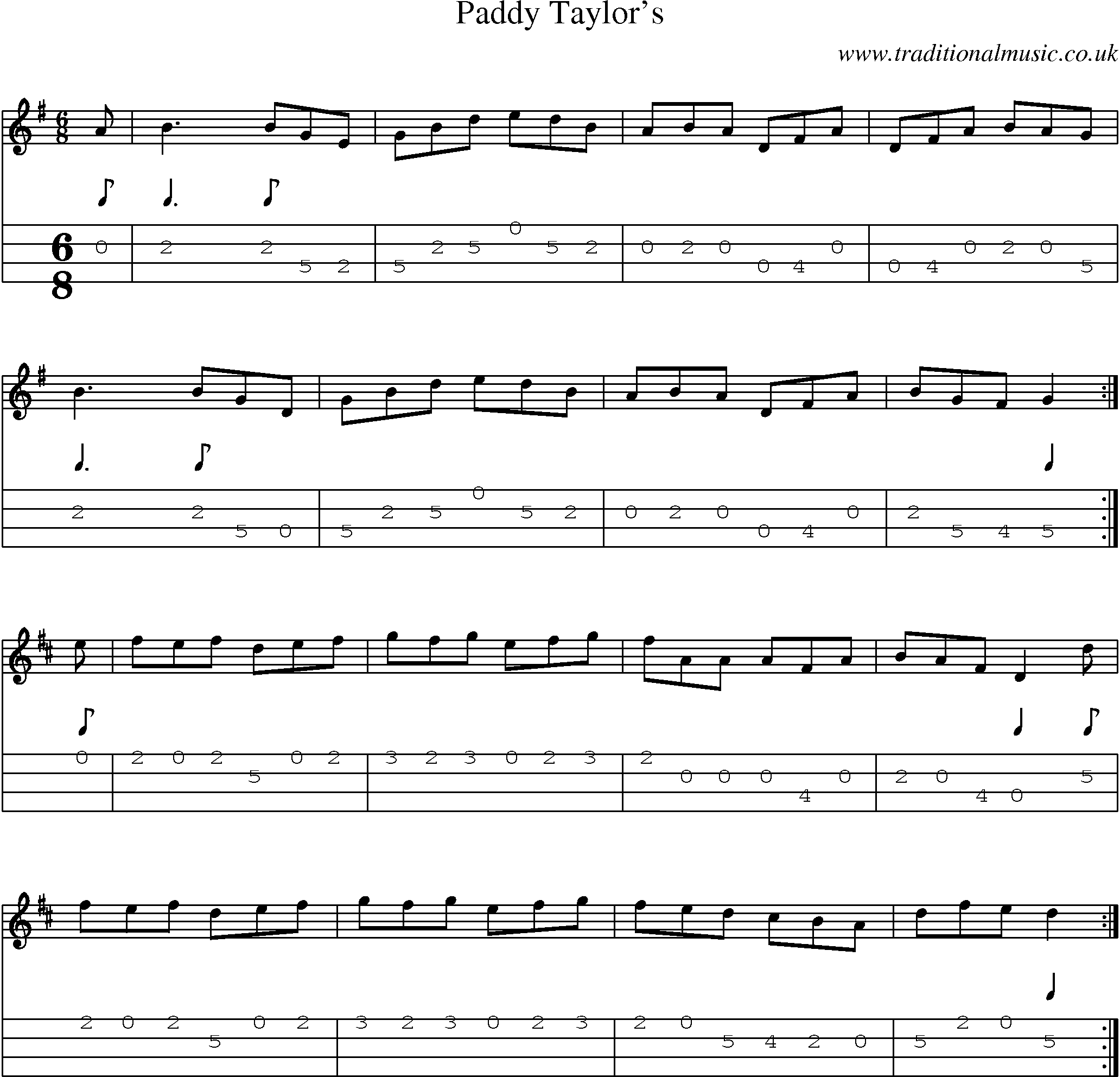 Music Score and Mandolin Tabs for Paddy Taylors