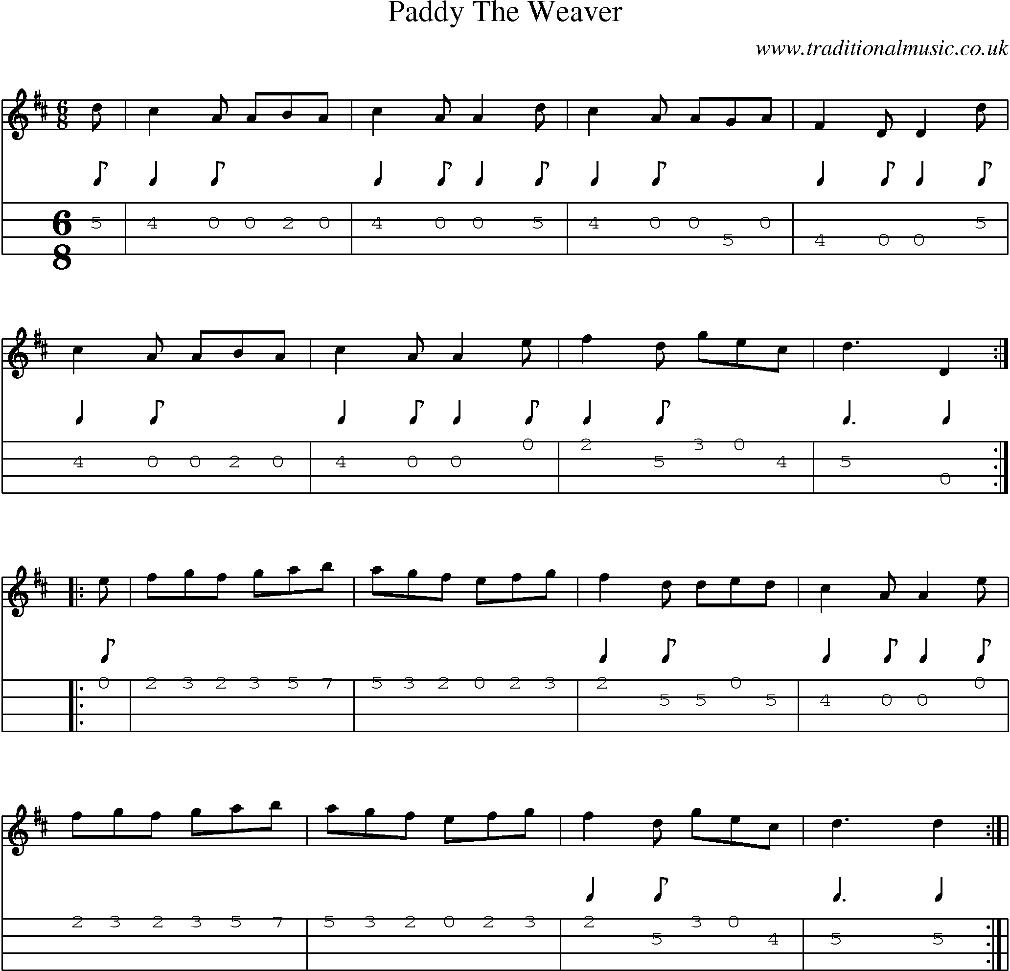Music Score and Mandolin Tabs for Paddy Weaver