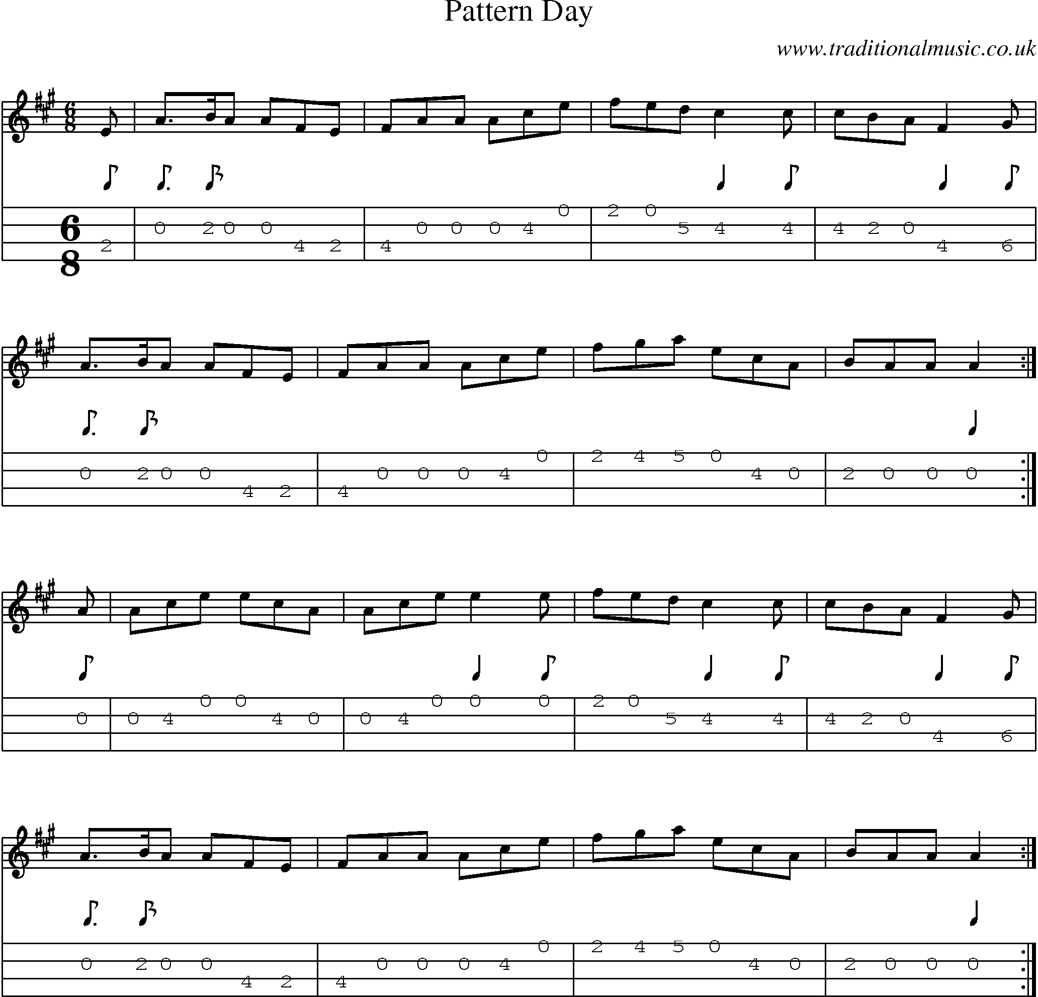 Music Score and Mandolin Tabs for Pattern Day