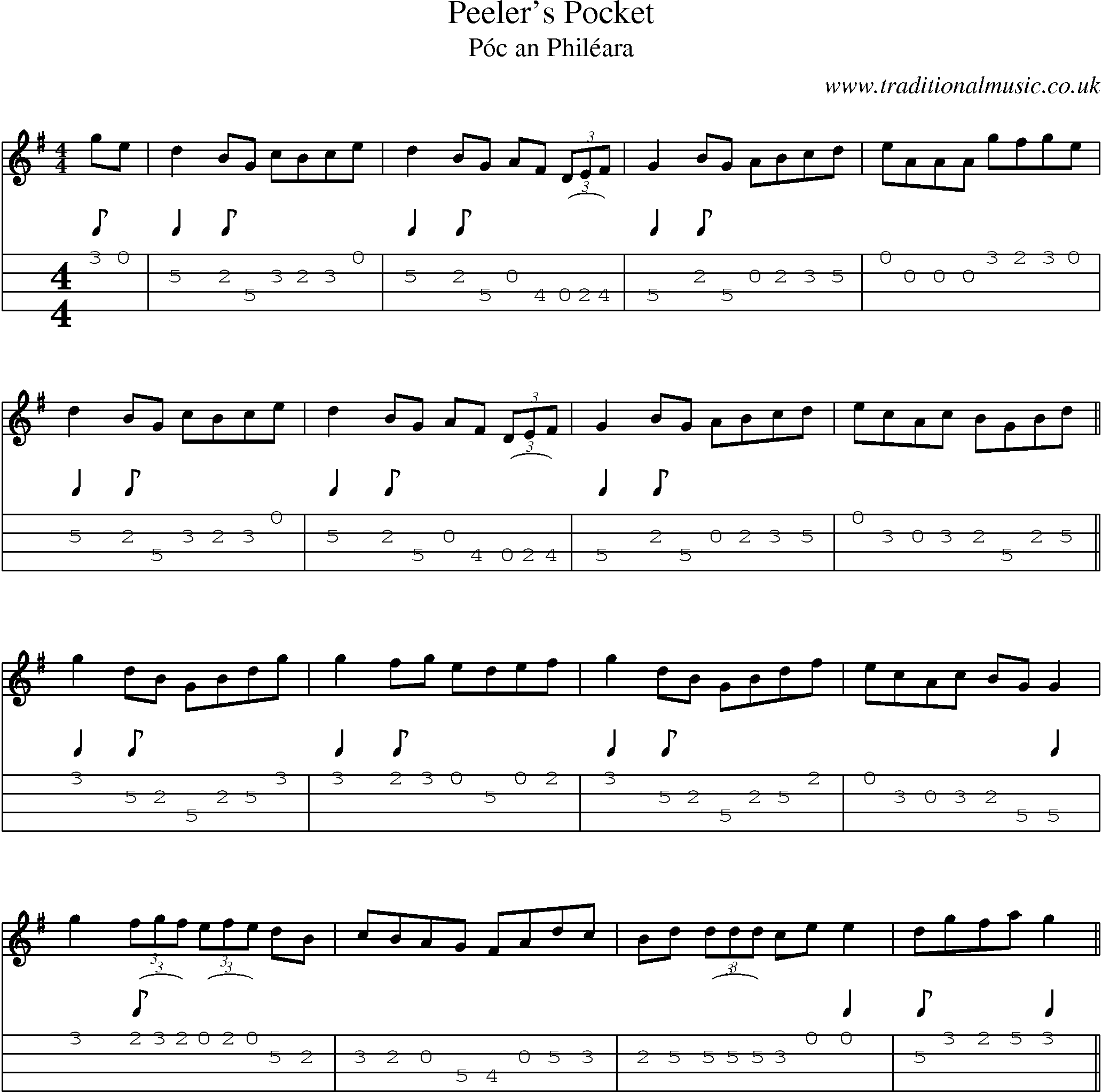 Music Score and Mandolin Tabs for Peelers Pocket