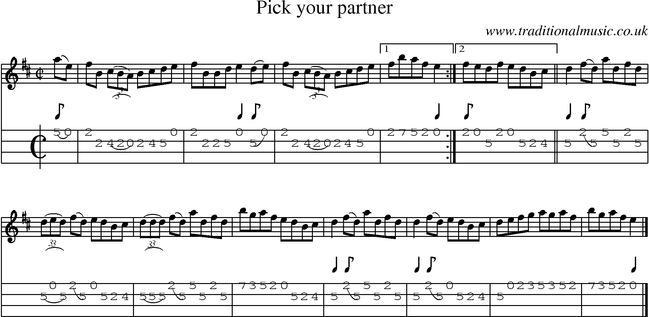 Music Score and Mandolin Tabs for Pick Your Partner