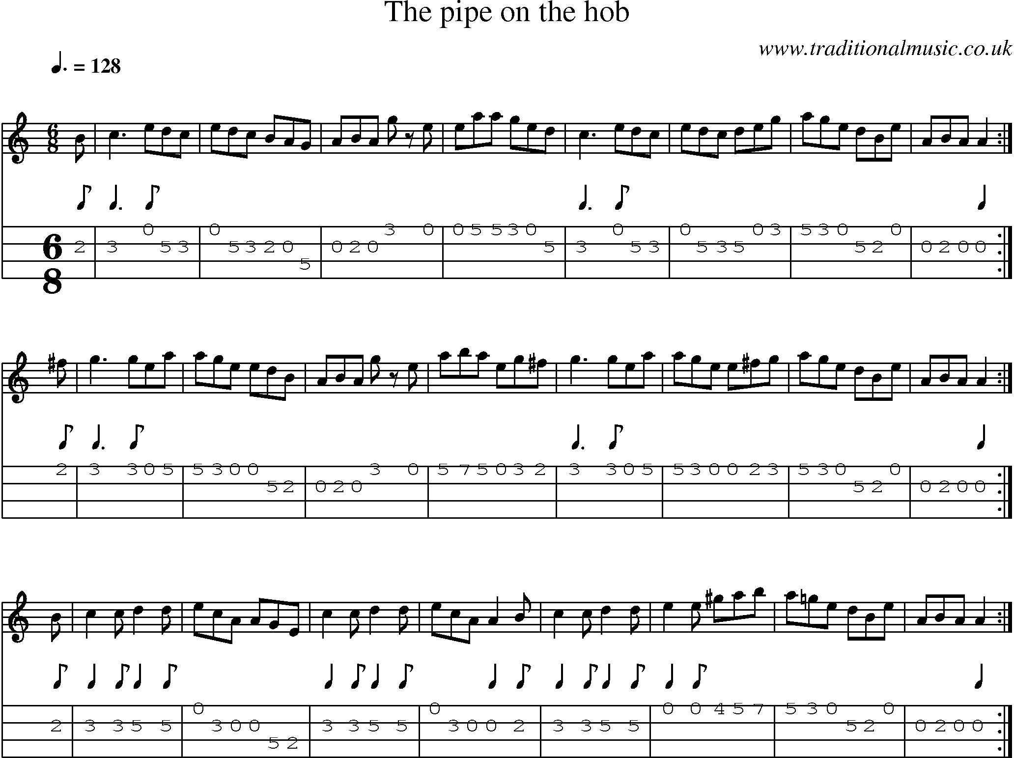 Music Score and Mandolin Tabs for Pipe On The Hob
