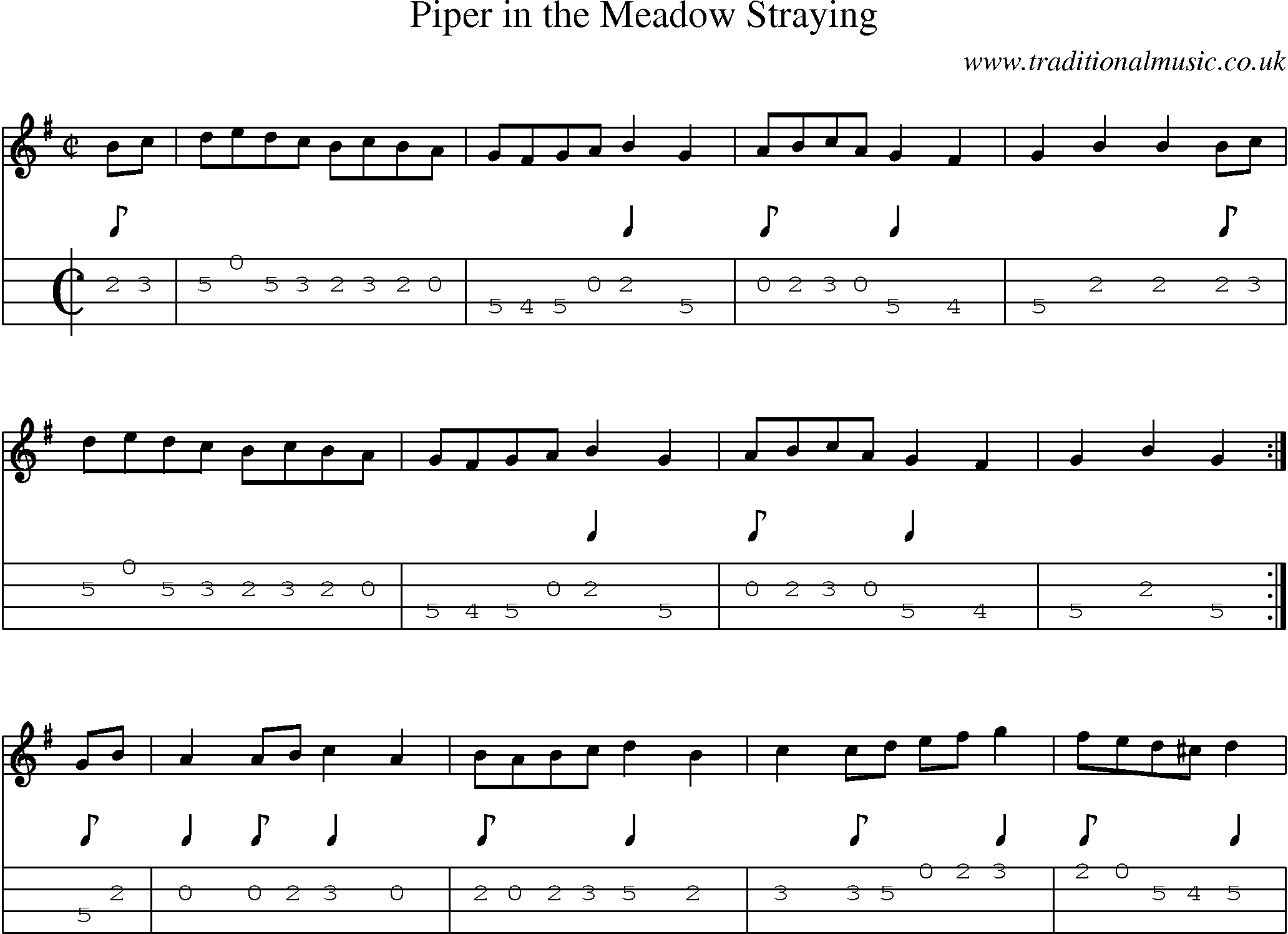 Music Score and Mandolin Tabs for Piper In Meadow Straying