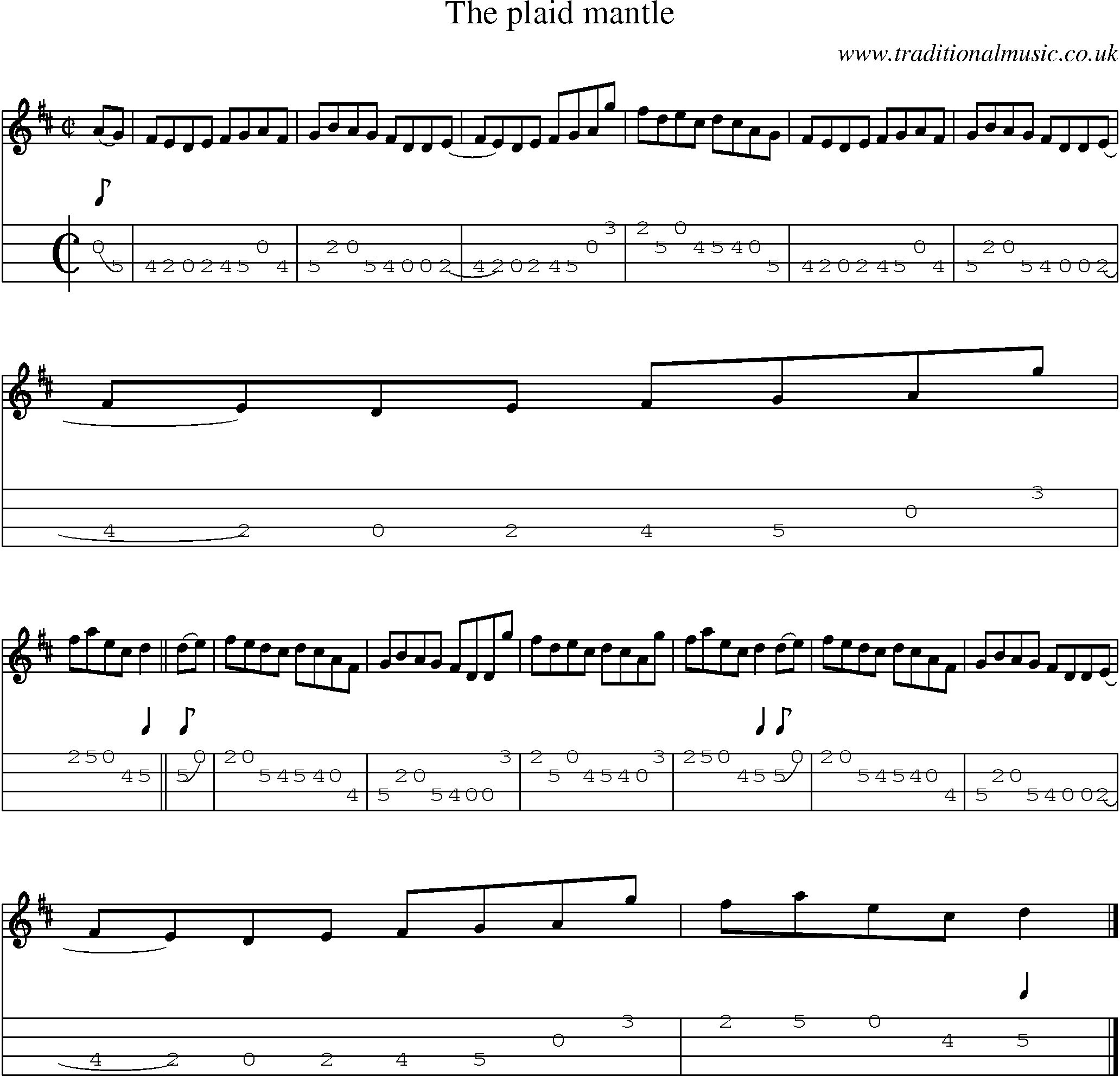Music Score and Mandolin Tabs for Plaid Mantle