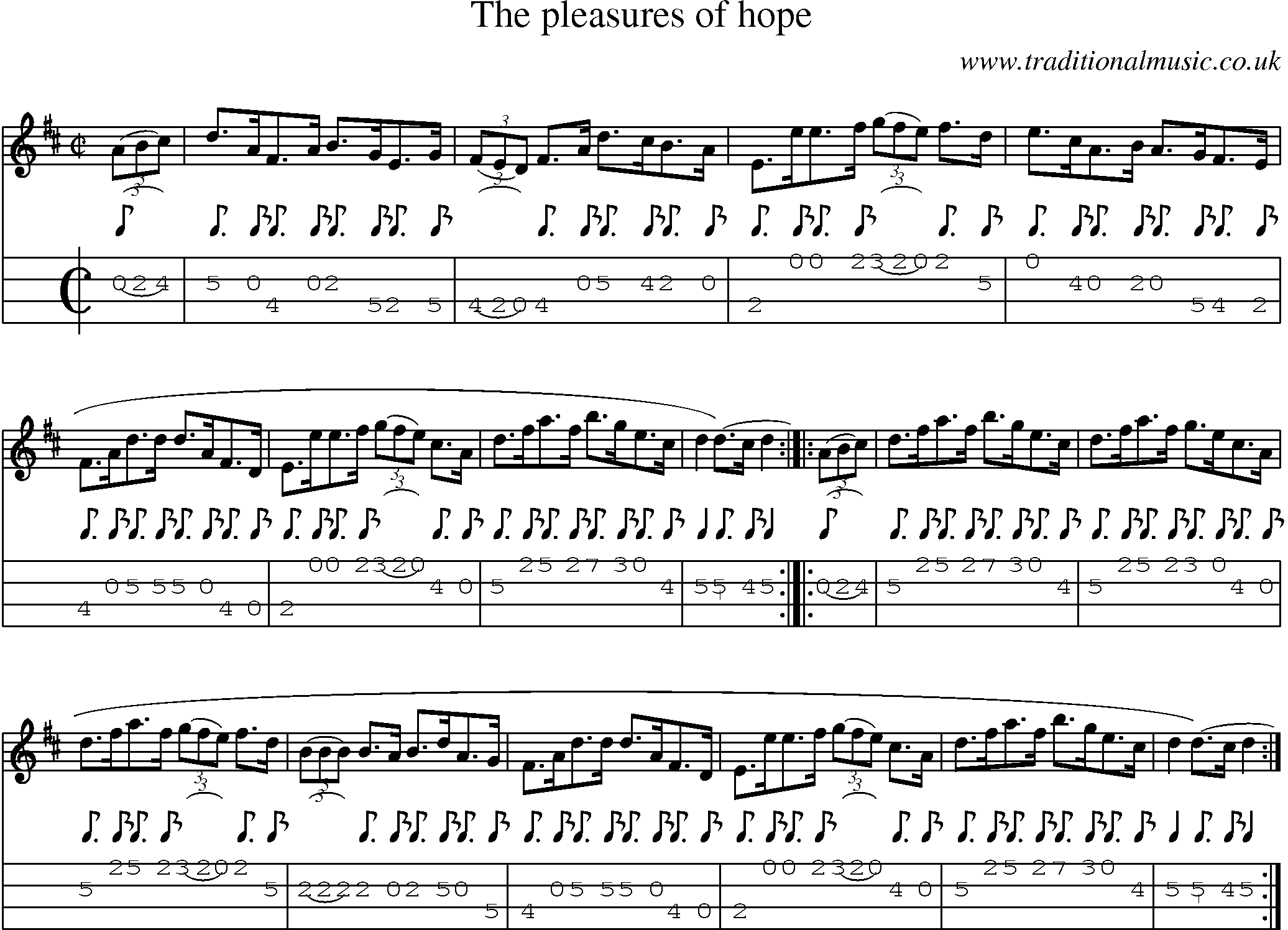 Music Score and Mandolin Tabs for Pleasures Of Hope