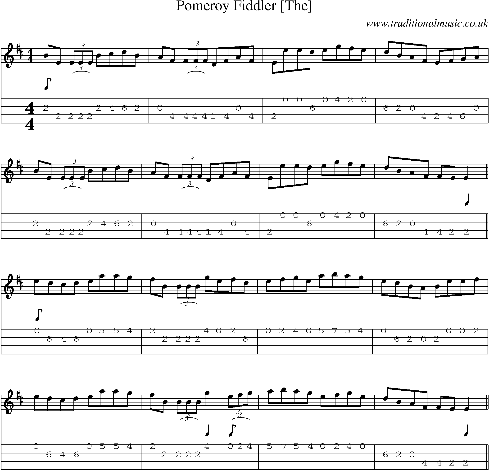 Music Score and Mandolin Tabs for Pomeroy Fiddler