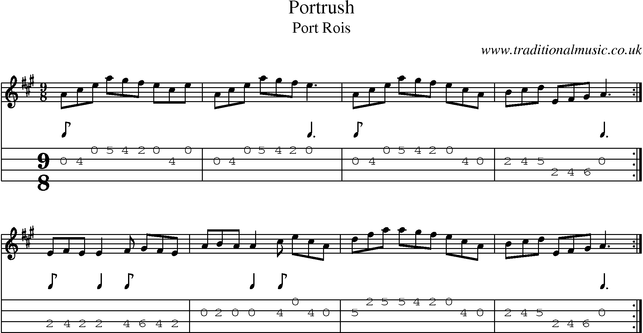 Music Score and Mandolin Tabs for Portrush