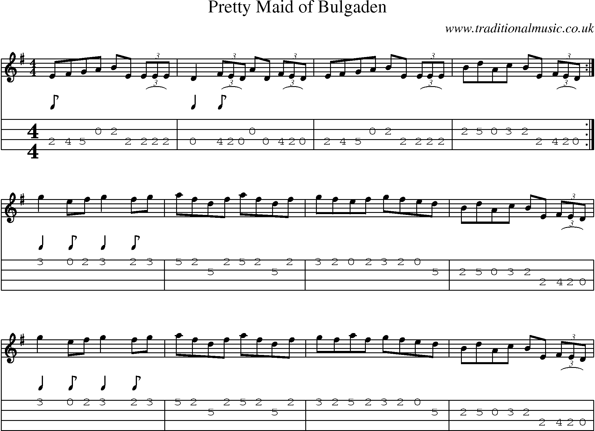 Music Score and Mandolin Tabs for Pretty Maid Of Bulgaden