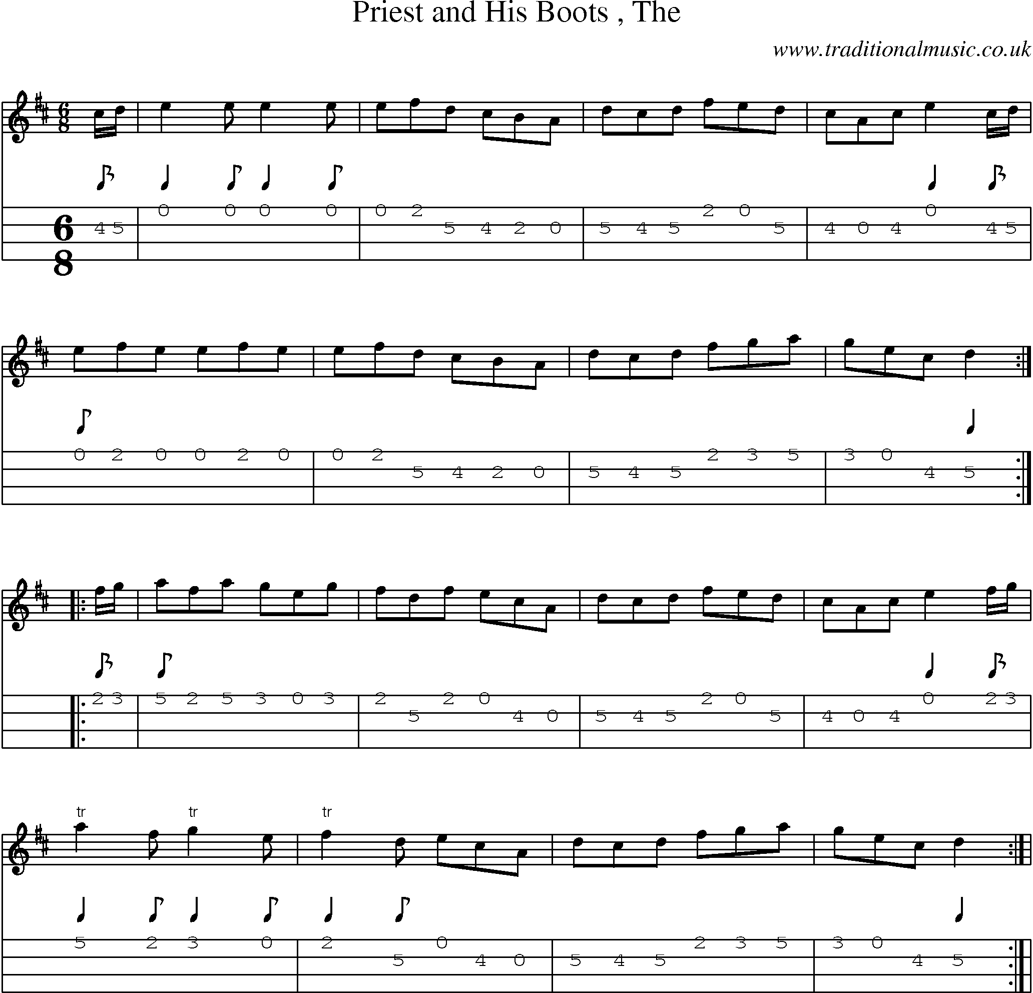 Music Score and Mandolin Tabs for Priest And His Boots