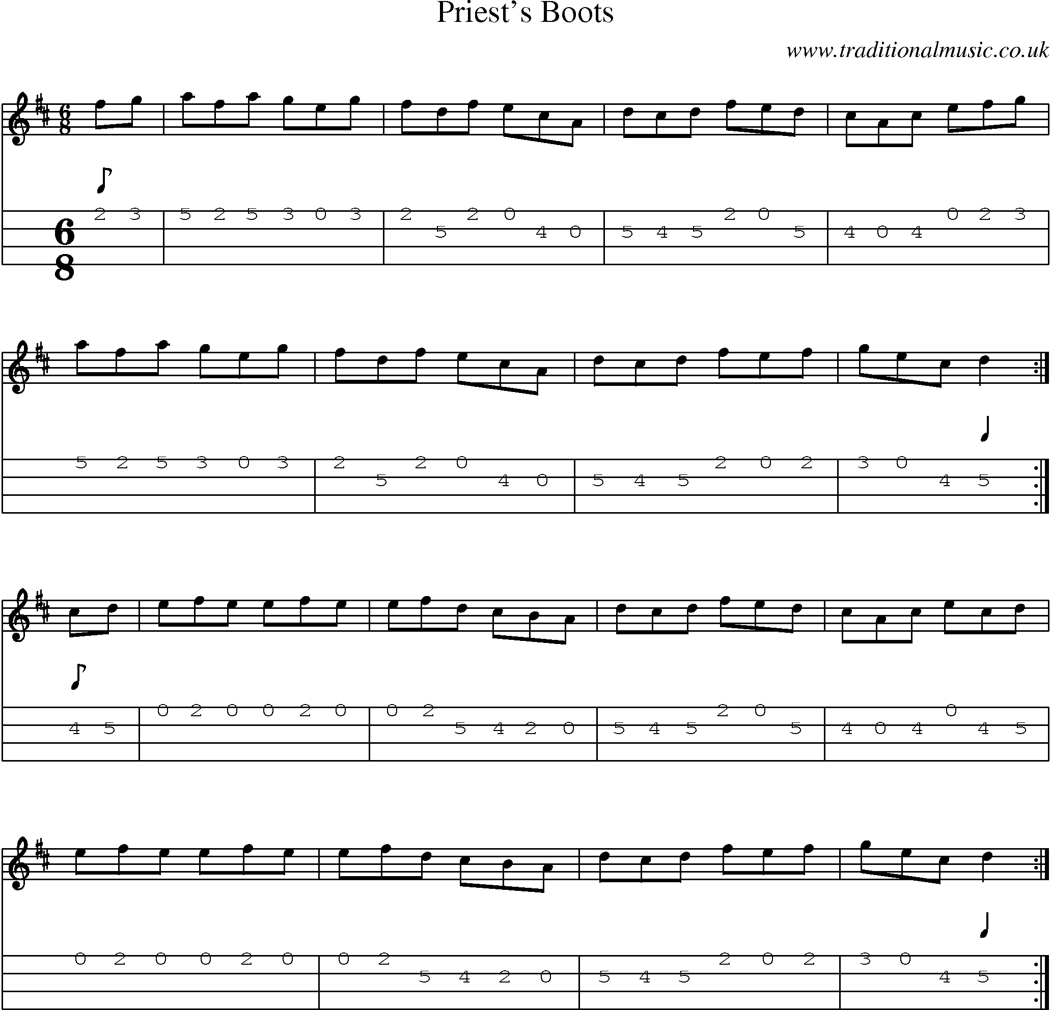 Music Score and Mandolin Tabs for Priests Boots