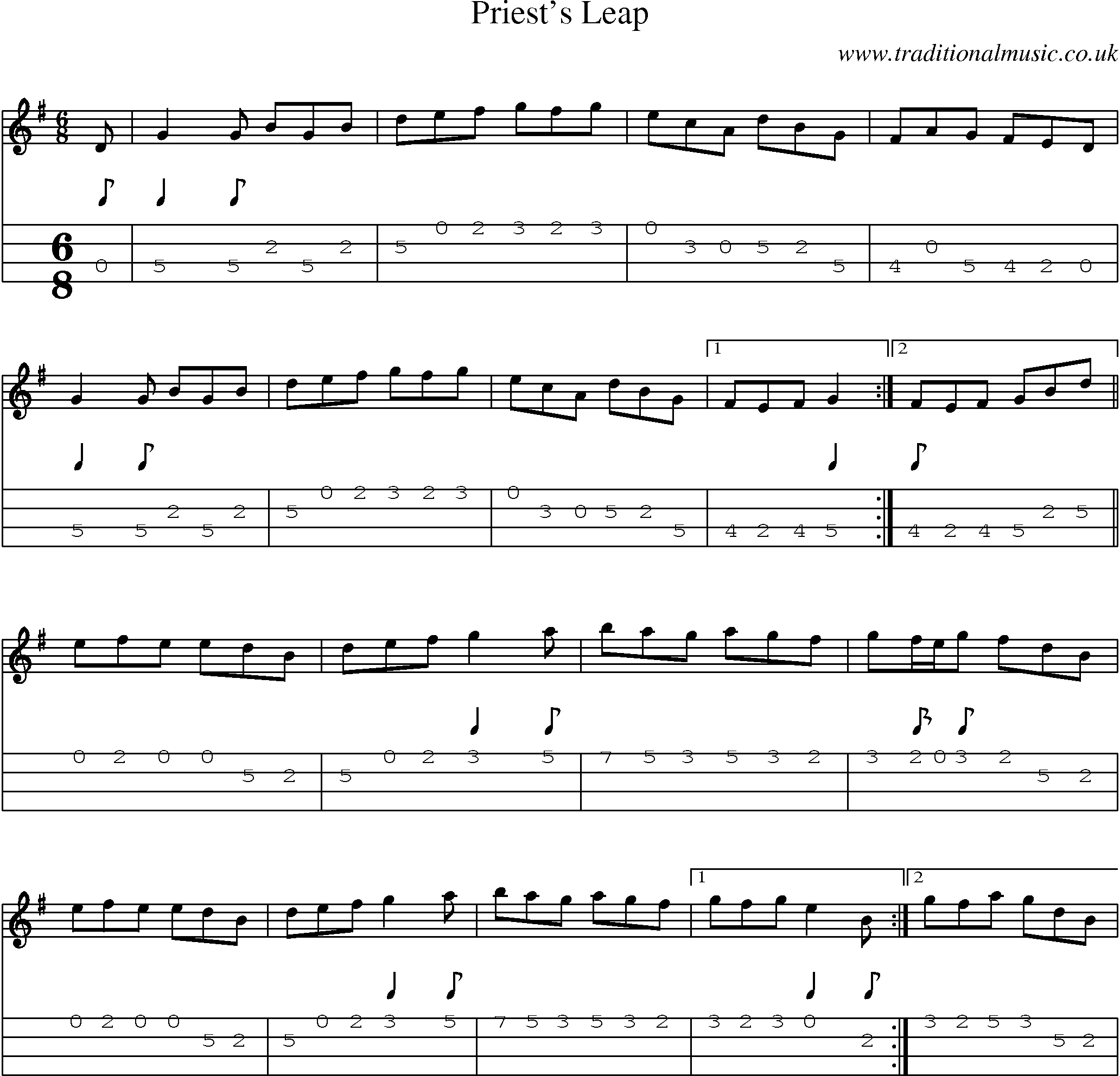 Music Score and Mandolin Tabs for Priests Leap